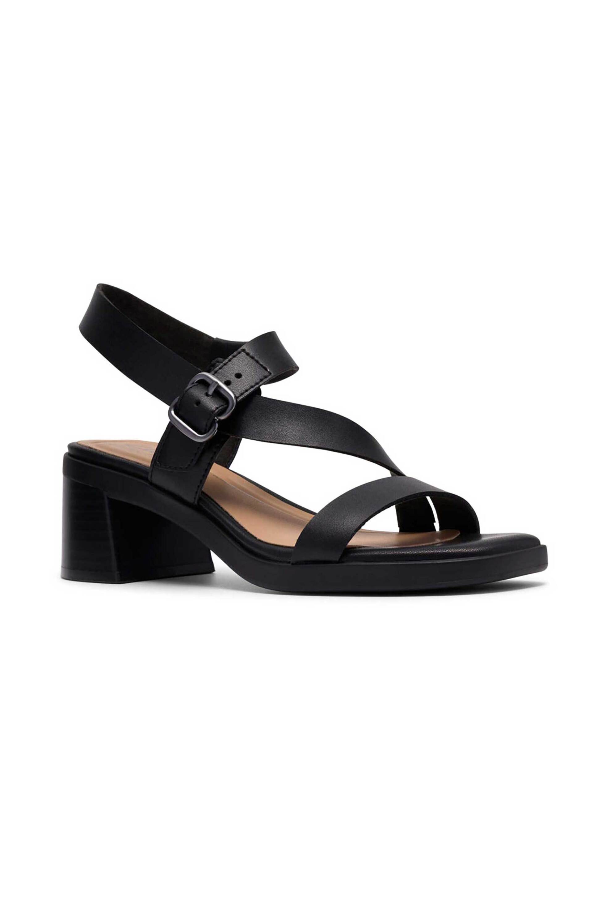 Clarks γυναικεία δερμάτινα πέδιλα με χοντρό τακούνι 