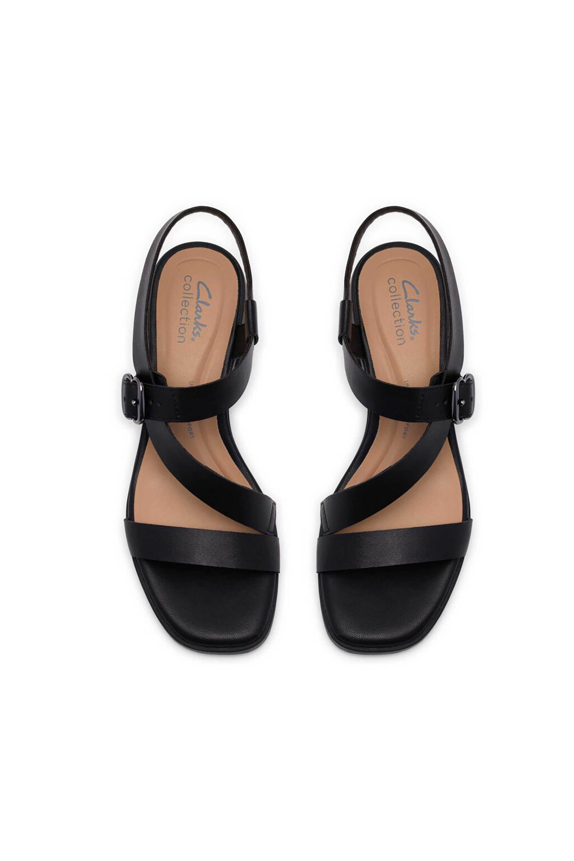 Clarks Γυναικεία Δερμάτινα Πέδιλα με Χοντρό Τακούνι Jaylan Sol - 26186890 Μαύρο