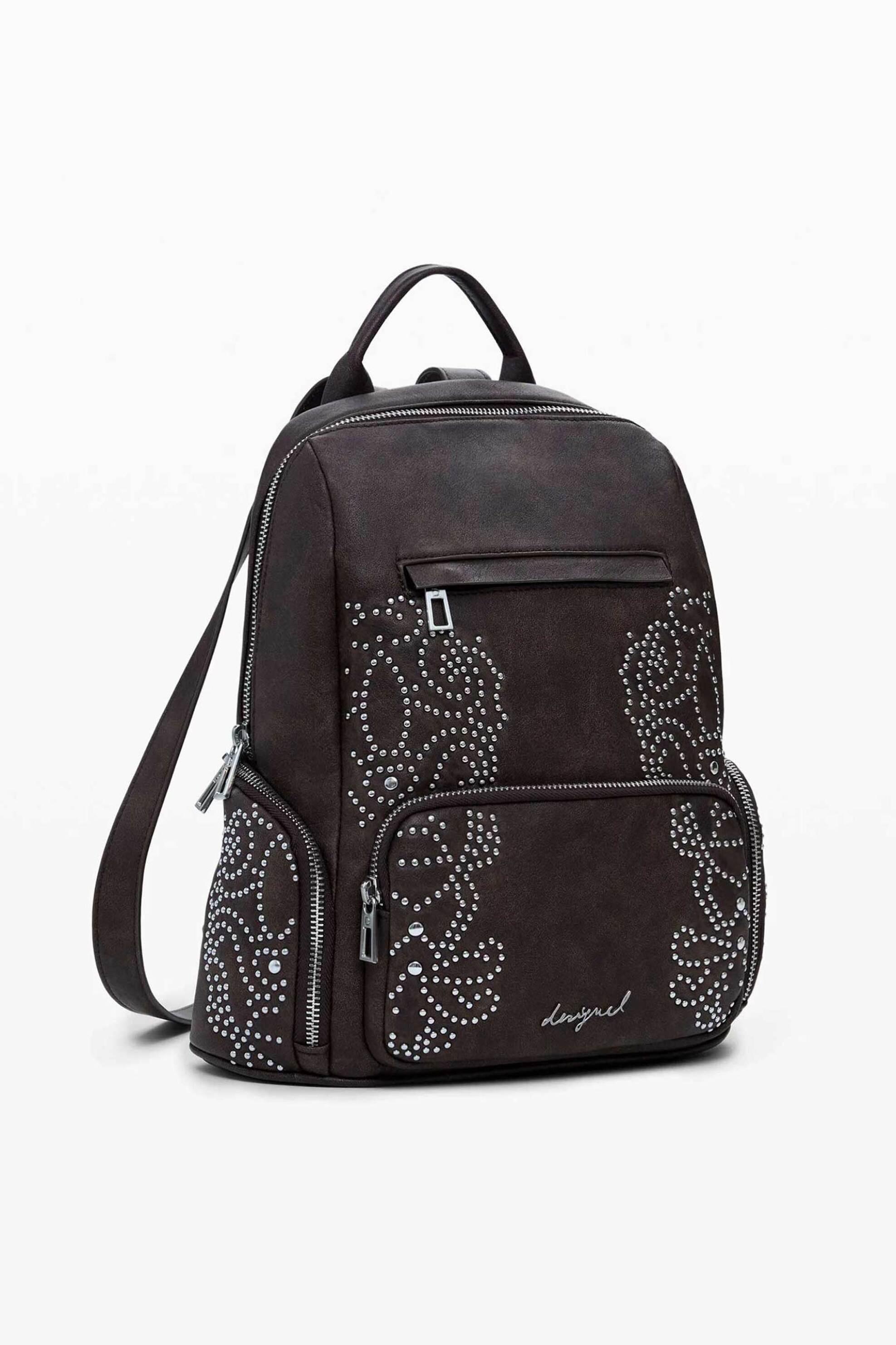 Desigual γυναικείο backpack με λογότυπο και τρουκς "Poker Face" - 25WAKP22 Καφέ Σκούρο φωτογραφία