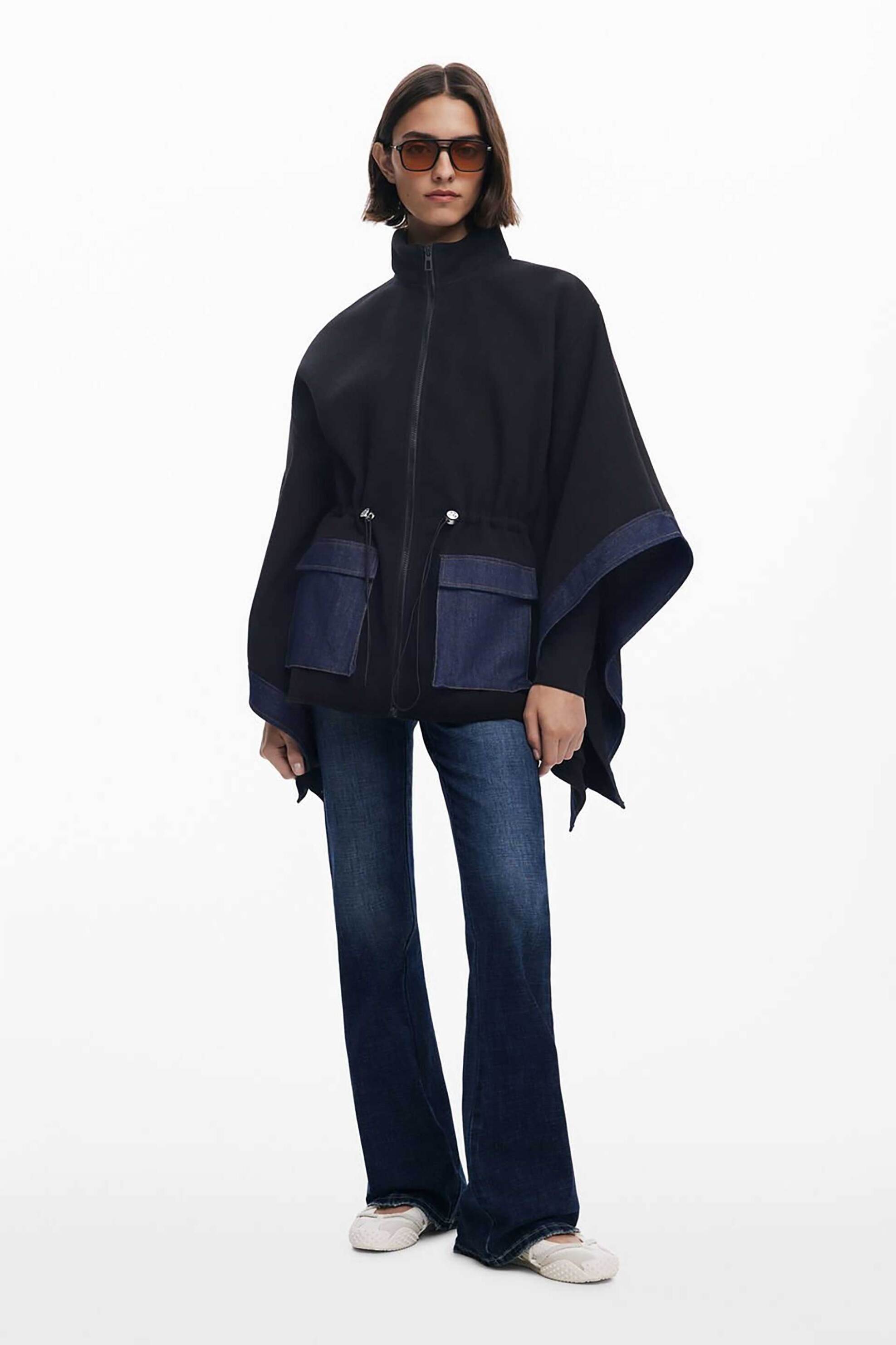 Desigual γυναικείο denim πόντσο με συνδυασμό υφασμάτων Regular Fit - 25WAIA15 Μαύρο φωτογραφία