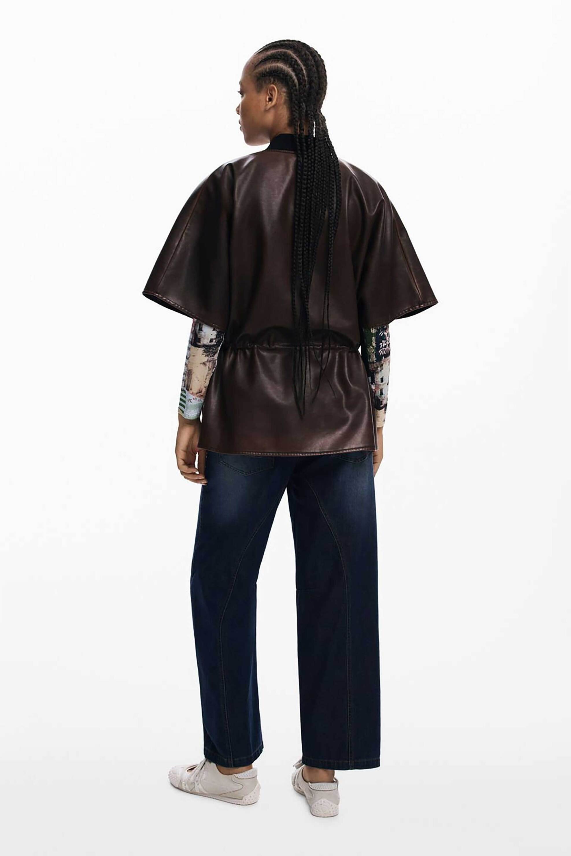 Desigual γυναικείο πόντσο με faux δέρμα Regular Fit - 25WAIP03 Καφέ φωτογραφία