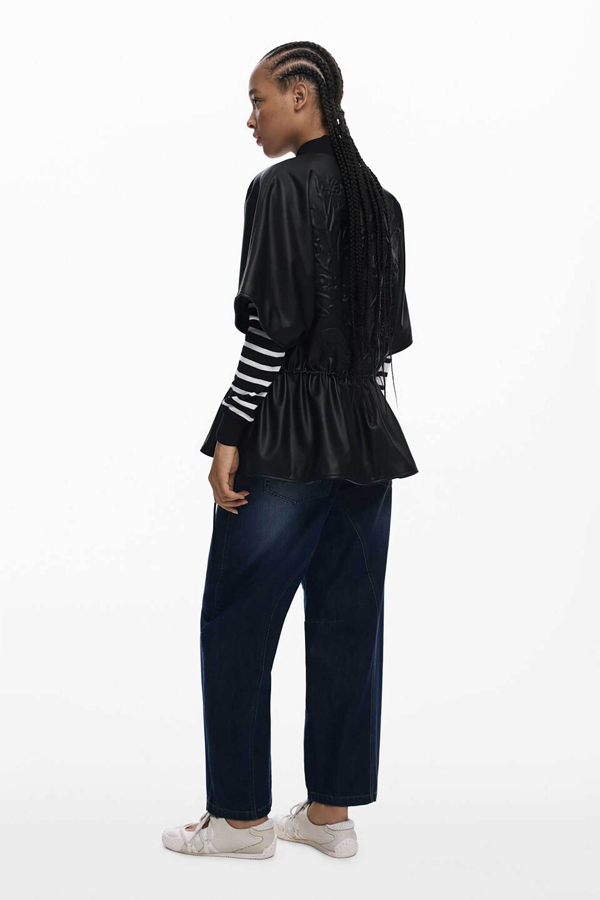 Desigual γυναικείο πόντσο με faux δέρμα Regular Fit - 25WAIP04 Μαύρο φωτογραφία