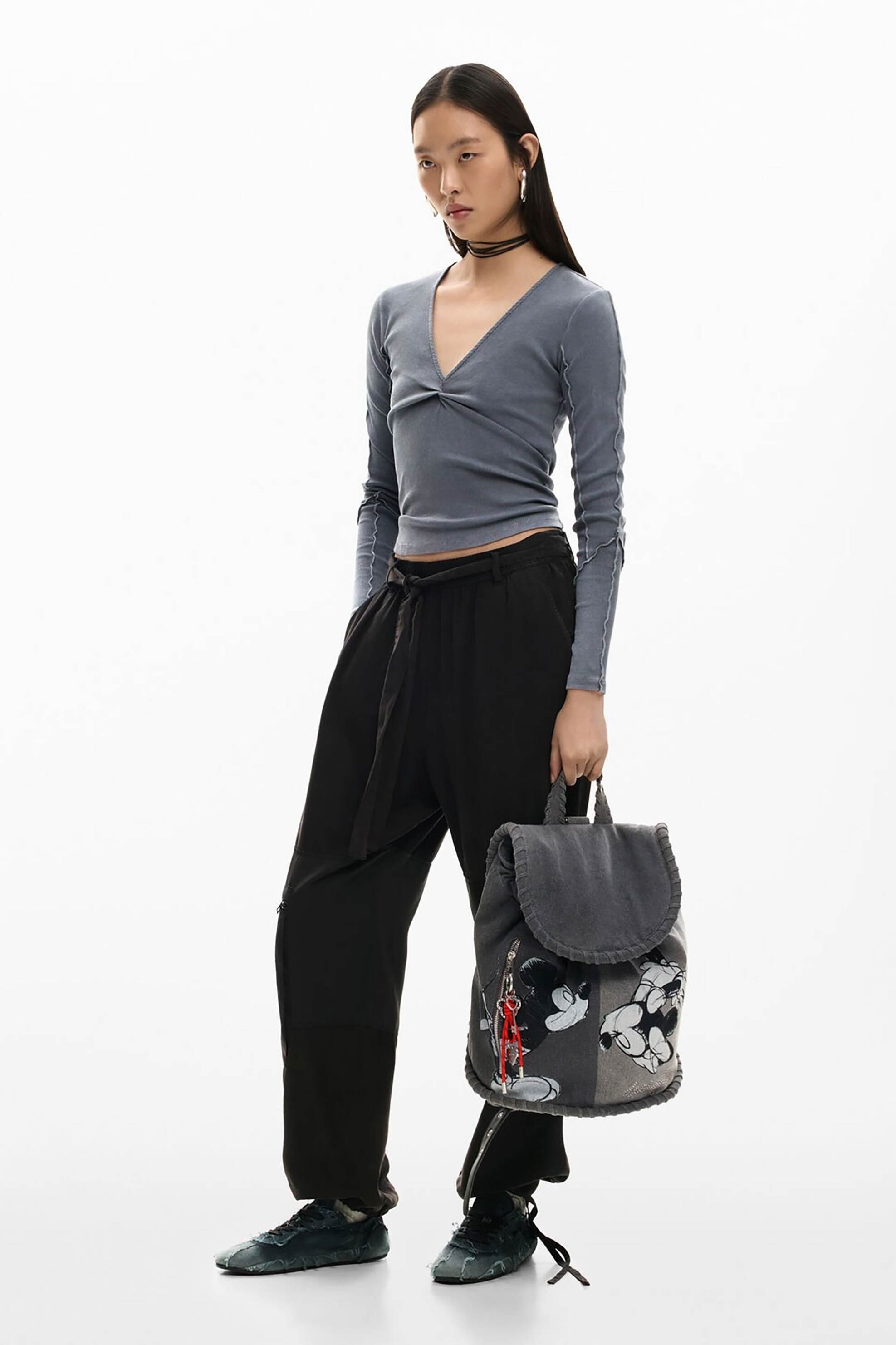Desigual Γυναικείο Denim Backpack με Print Mickey Mouse - 26Sakd01 Γκρι