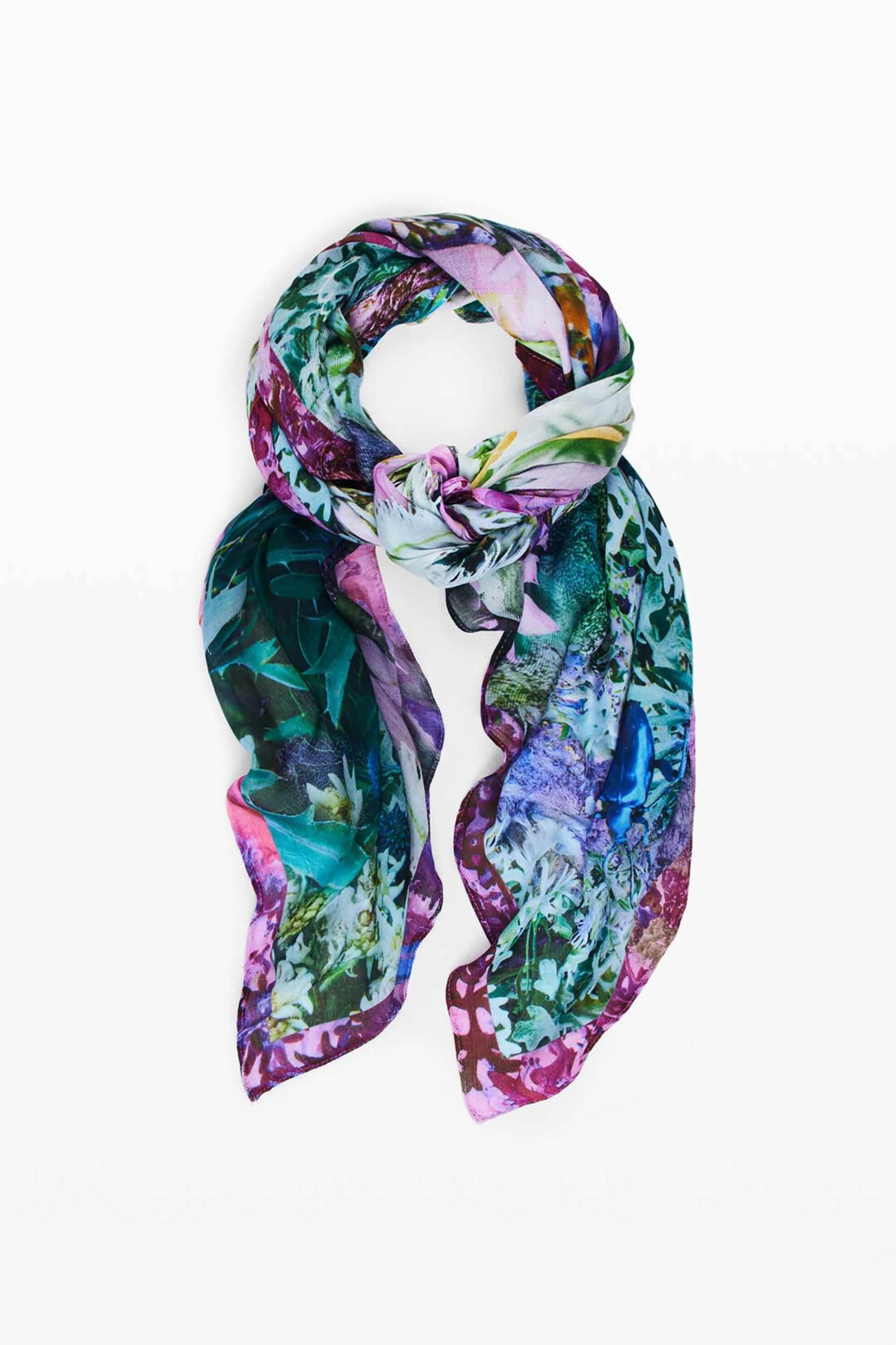 Desigual Γυναικείο Φουλάρι με Floral Print Ant - 26Sawa11 Μπλε Deep Sky