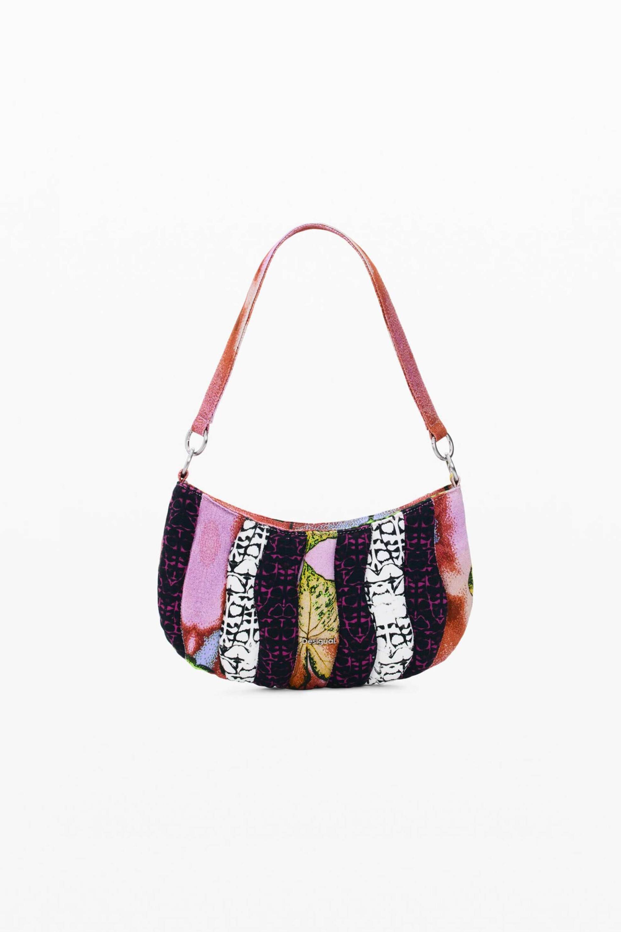 Desigual γυναικεία τσάντα ώμου με πολύχρωμες ρίγες και γεωμετρικά μοτίβα "Beattle" by Christian Lacroix - 26SAXA46 Ροζ