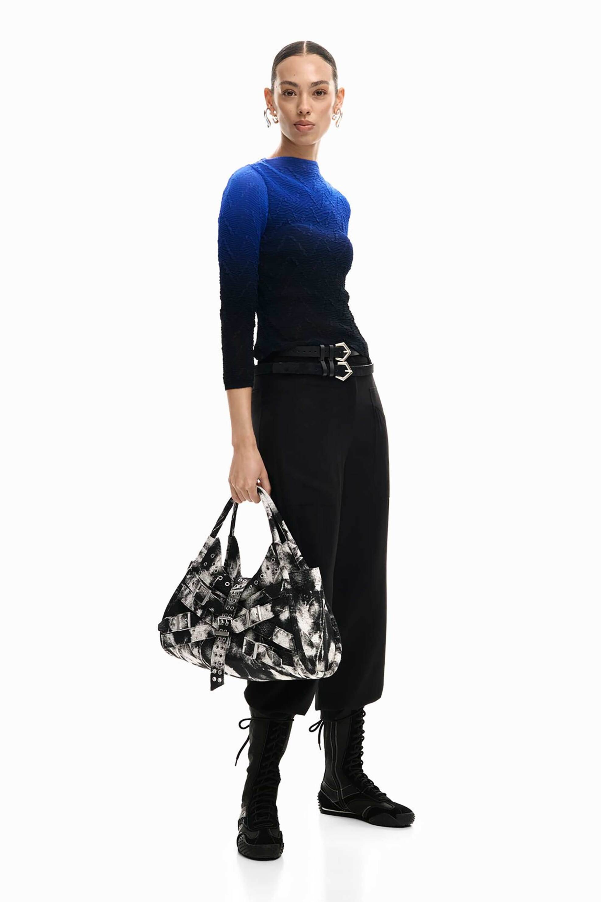Desigual Γυναικεία Τσάντα Ώμου με Αγκράφες Uranio - 26Saxa54 Ασπρόμαυρο