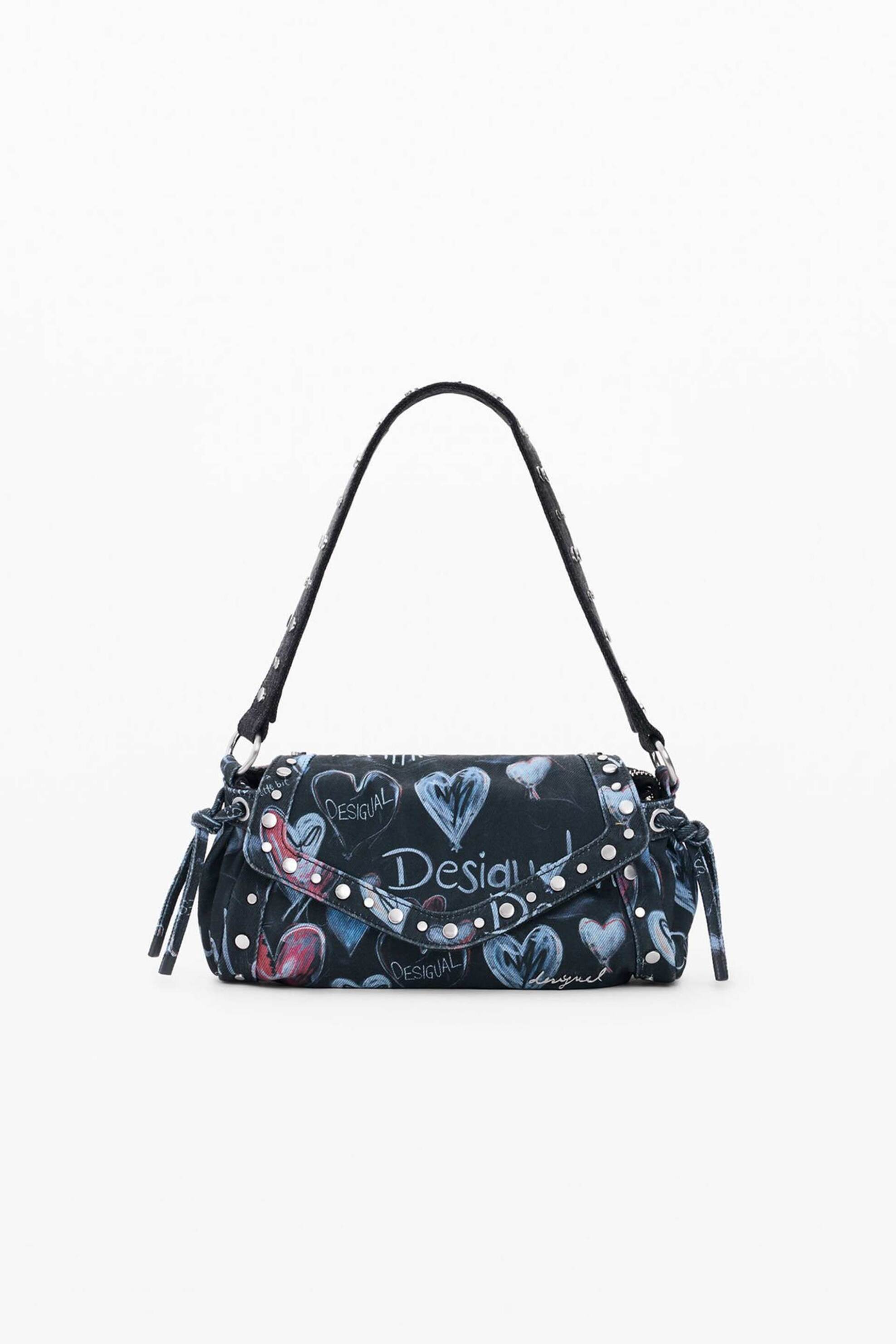 Desigual γυναικεία τσάντα ώμου με lettering και σχέδια "Stacatto" - 26SAXA57 Σκούρο Μπλε