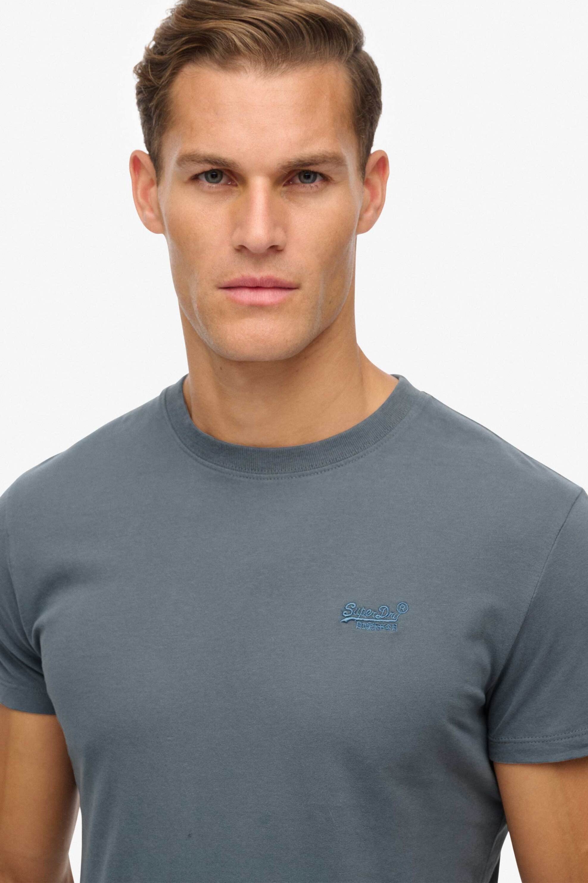 Superdry ανδρικό T-shirt με κεντημένο λογότυπο Slim Fit "Essential" - M1011245A Γκρι Γαλάζιο φωτογραφία