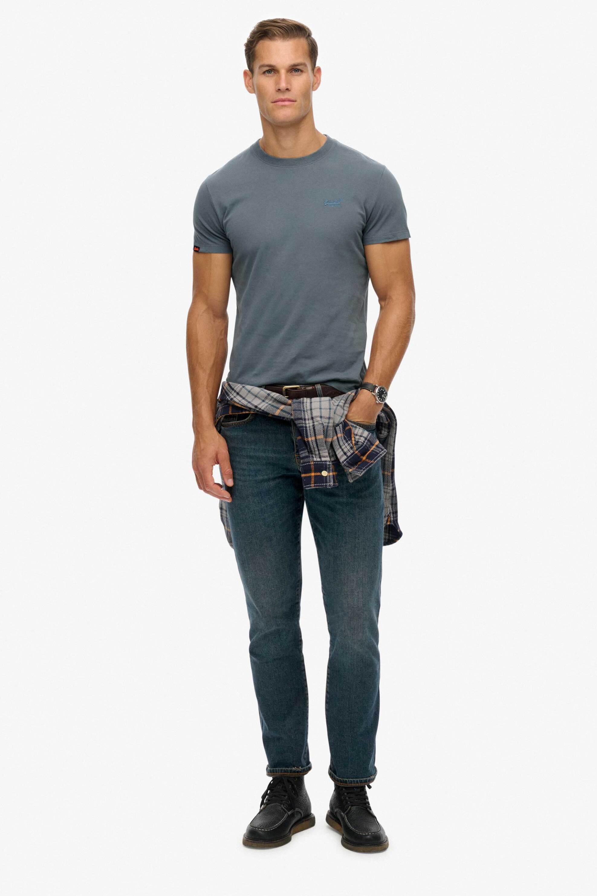 Superdry ανδρικό T-shirt με κεντημένο λογότυπο Slim Fit "Essential" - M1011245A Γκρι Γαλάζιο φωτογραφία