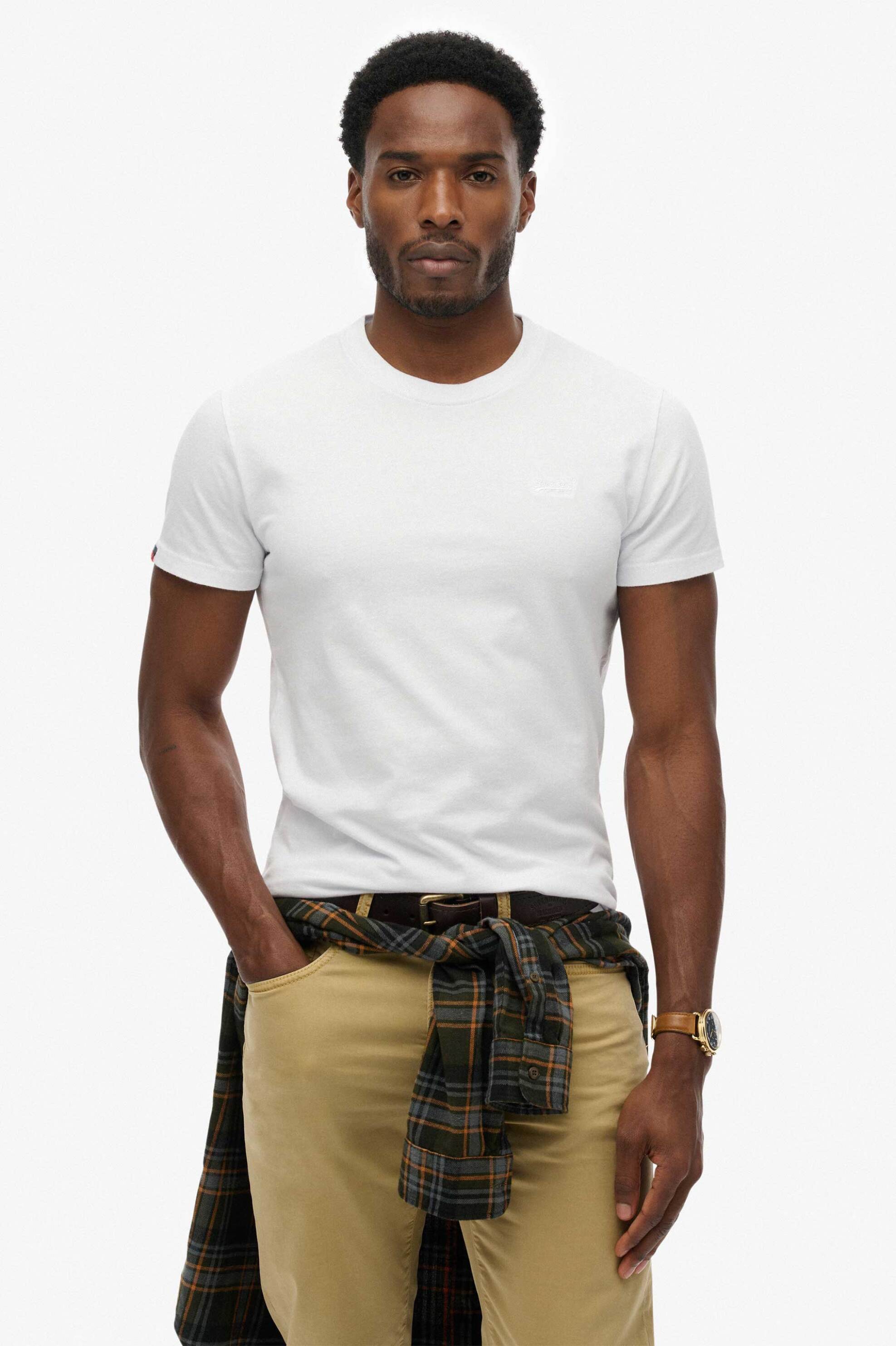 Superdry ανδρικό T-shirt με κεντημένο λογότυπο Slim Fit "Essential" - M1011245A Λευκό