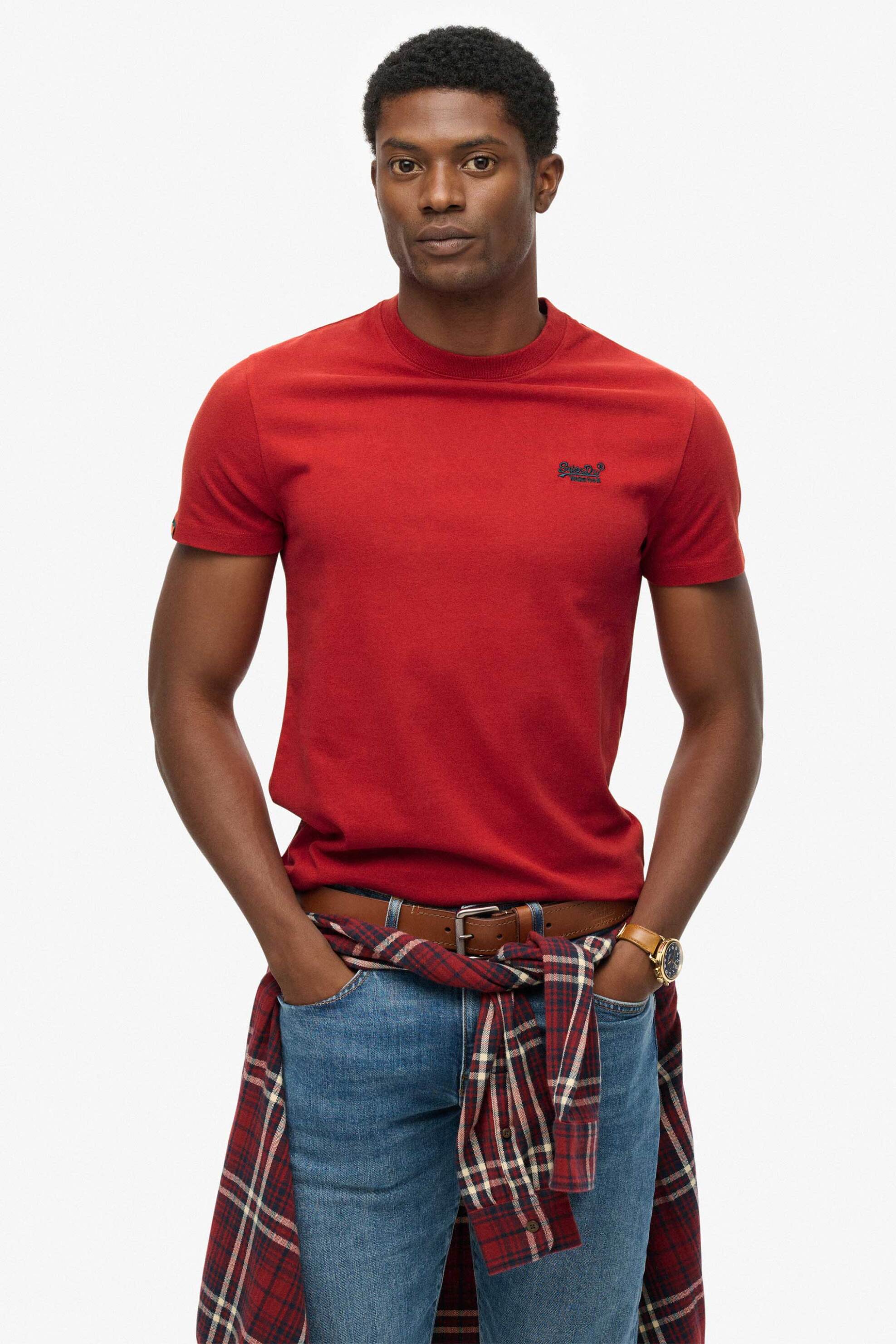 Superdry ανδρικό T-shirt με κεντημένο λογότυπο Slim Fit "Essential" - M1011245A Κόκκινο