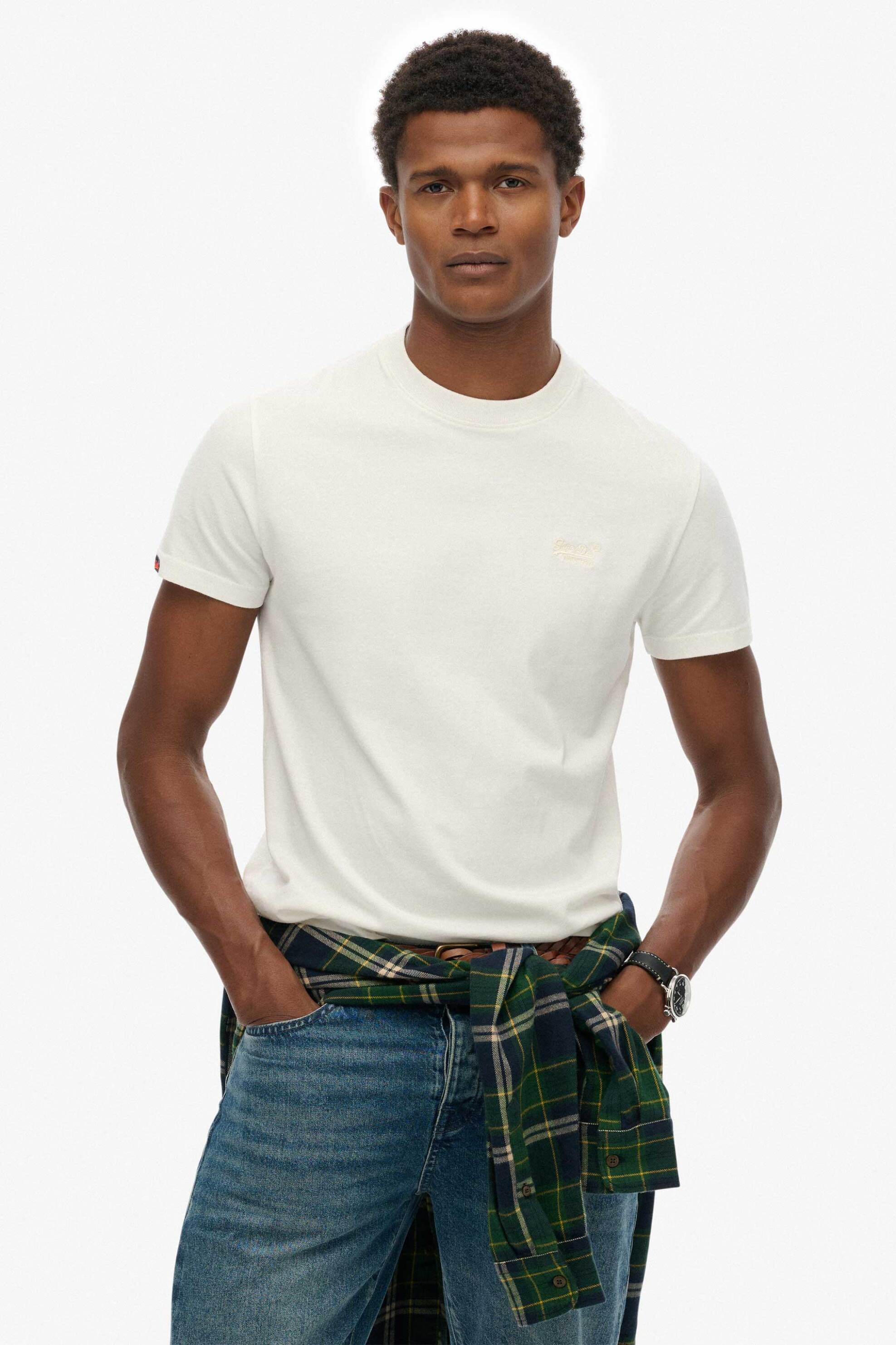 SUPERDRY & CO Superdry ανδρικό T-shirt με κεντημένο λογότυπο Slim Fit "Essential" - M1011245A Υπόλευκο