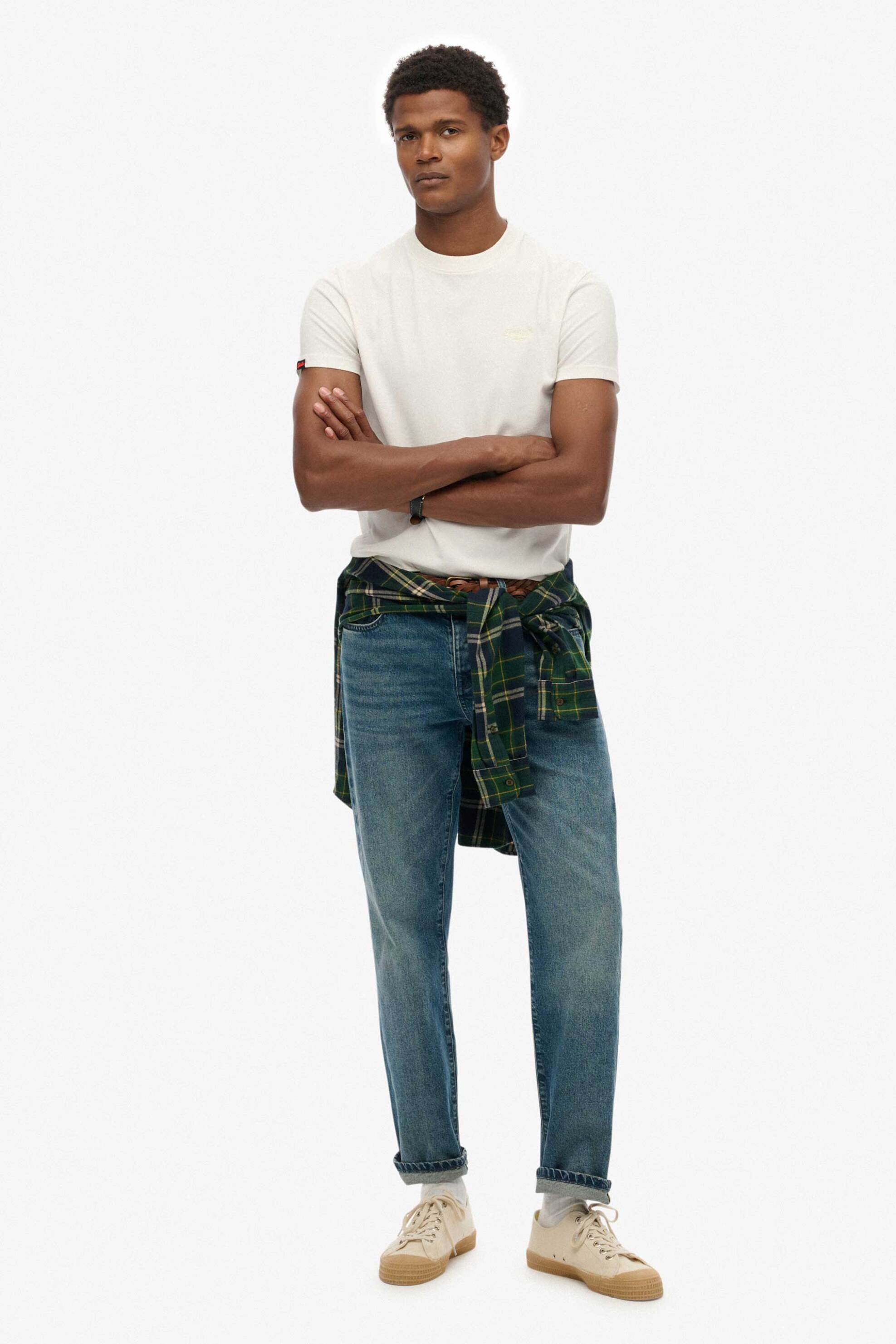 Superdry ανδρικό T-shirt με κεντημένο λογότυπο Slim Fit "Essential" - M1011245A Υπόλευκο φωτογραφία