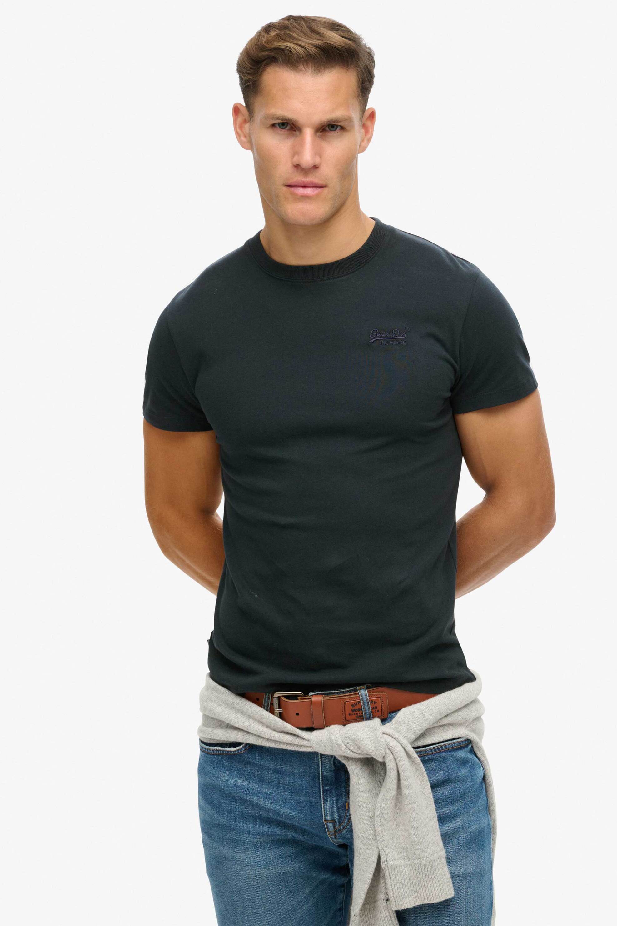 SUPERDRY & CO Superdry ανδρικό T-shirt με κεντημένο λογότυπο Slim Fit "Essential" - M1011245A Μπλε Σκούρο