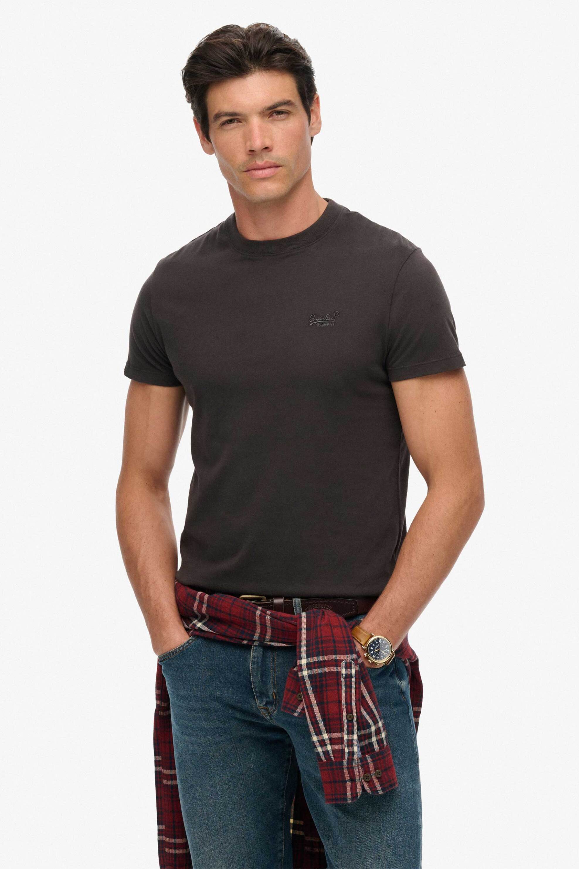 SUPERDRY & CO Superdry ανδρικό T-shirt με κεντημένο λογότυπο Slim Fit "Essential" - M1011245A Ανθρακί