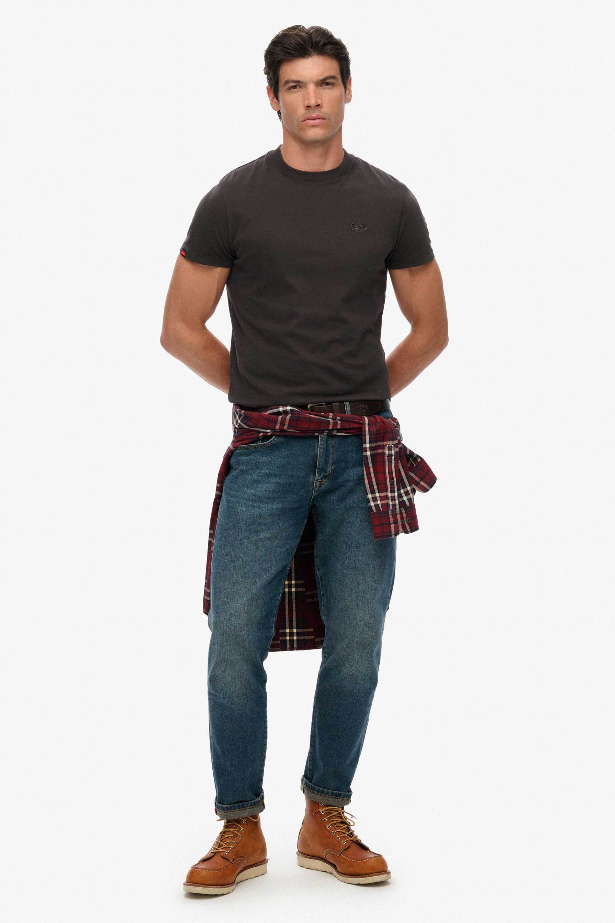 Superdry ανδρικό T-shirt με κεντημένο λογότυπο Slim Fit "Essential" - M1011245A Ανθρακί φωτογραφία