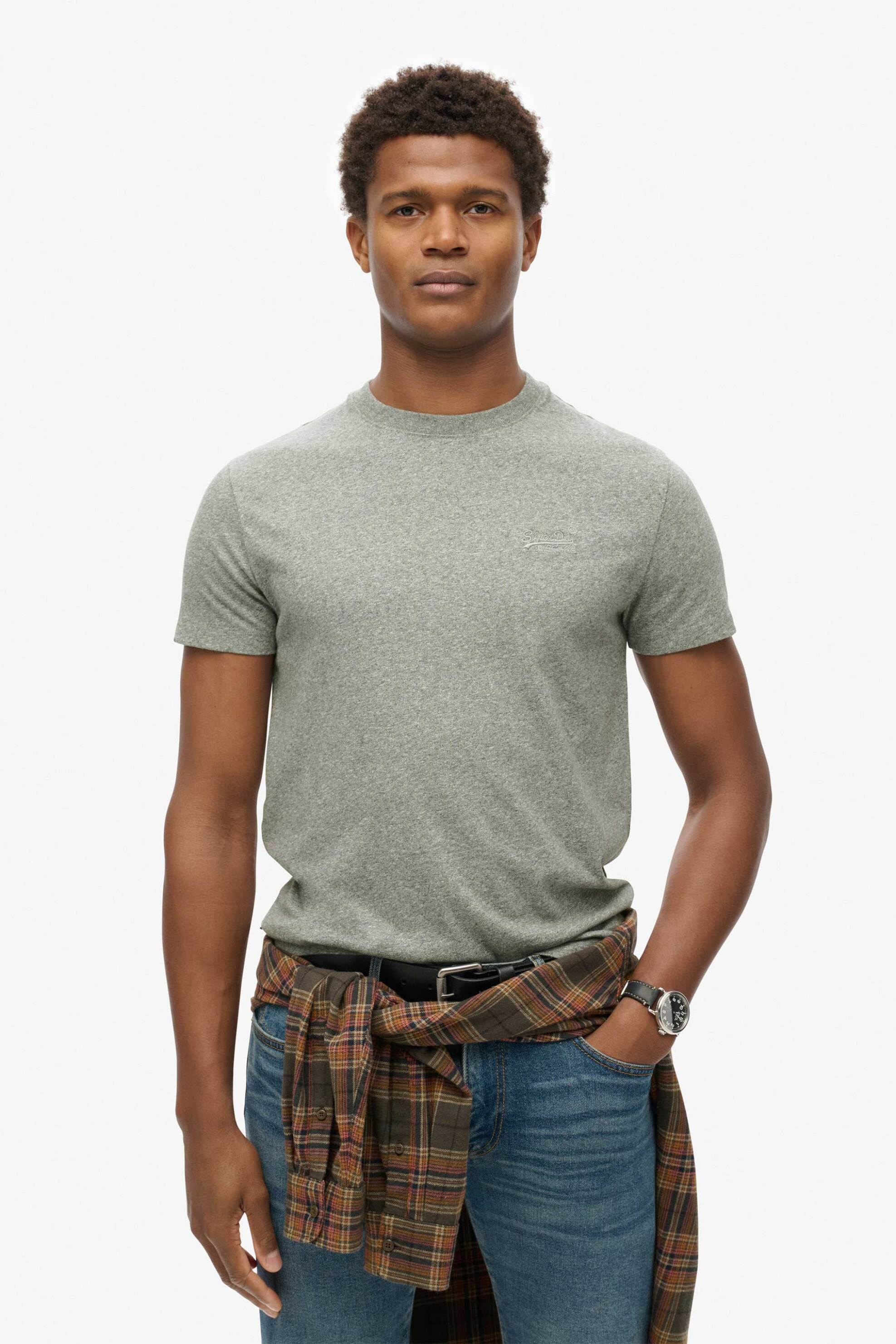 Superdry ανδρικό T-shirt με κεντημένο λογότυπο Slim Fit "Essential" - M1011245A Γκρι