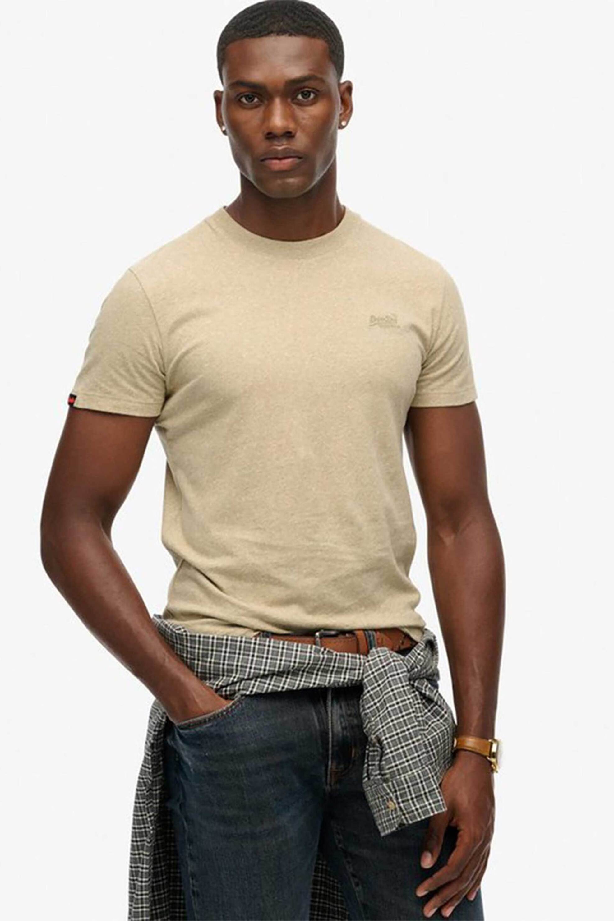 Superdry ανδρικό T-shirt με κεντημένο λογότυπο Slim Fit "Essential" - M1011245A Μπεζ