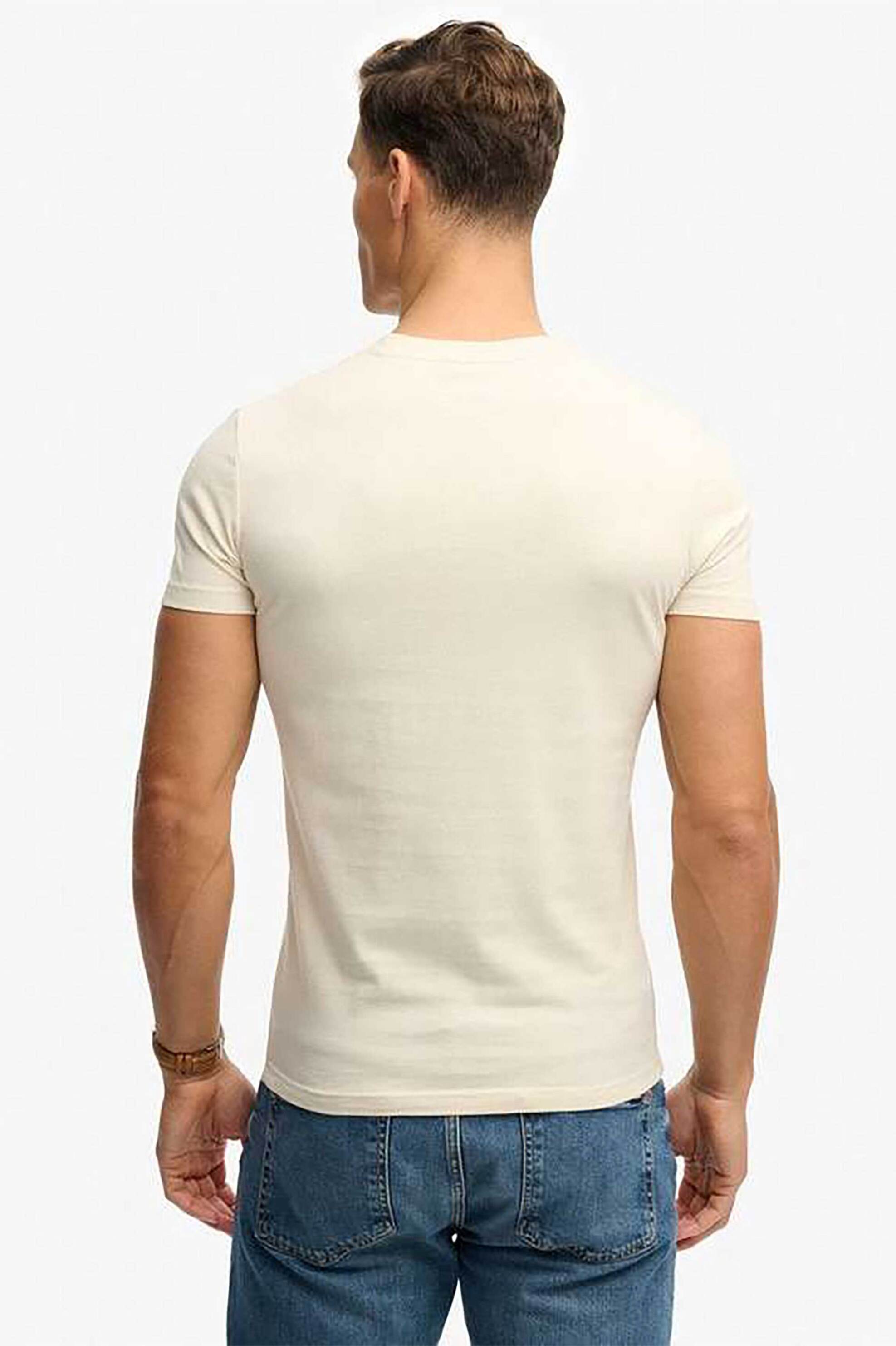Superdry Ανδρικό T-Shirt με Κεντημένο Λογότυπο Slim Fit Essential Logo - M1011245A Εκρού