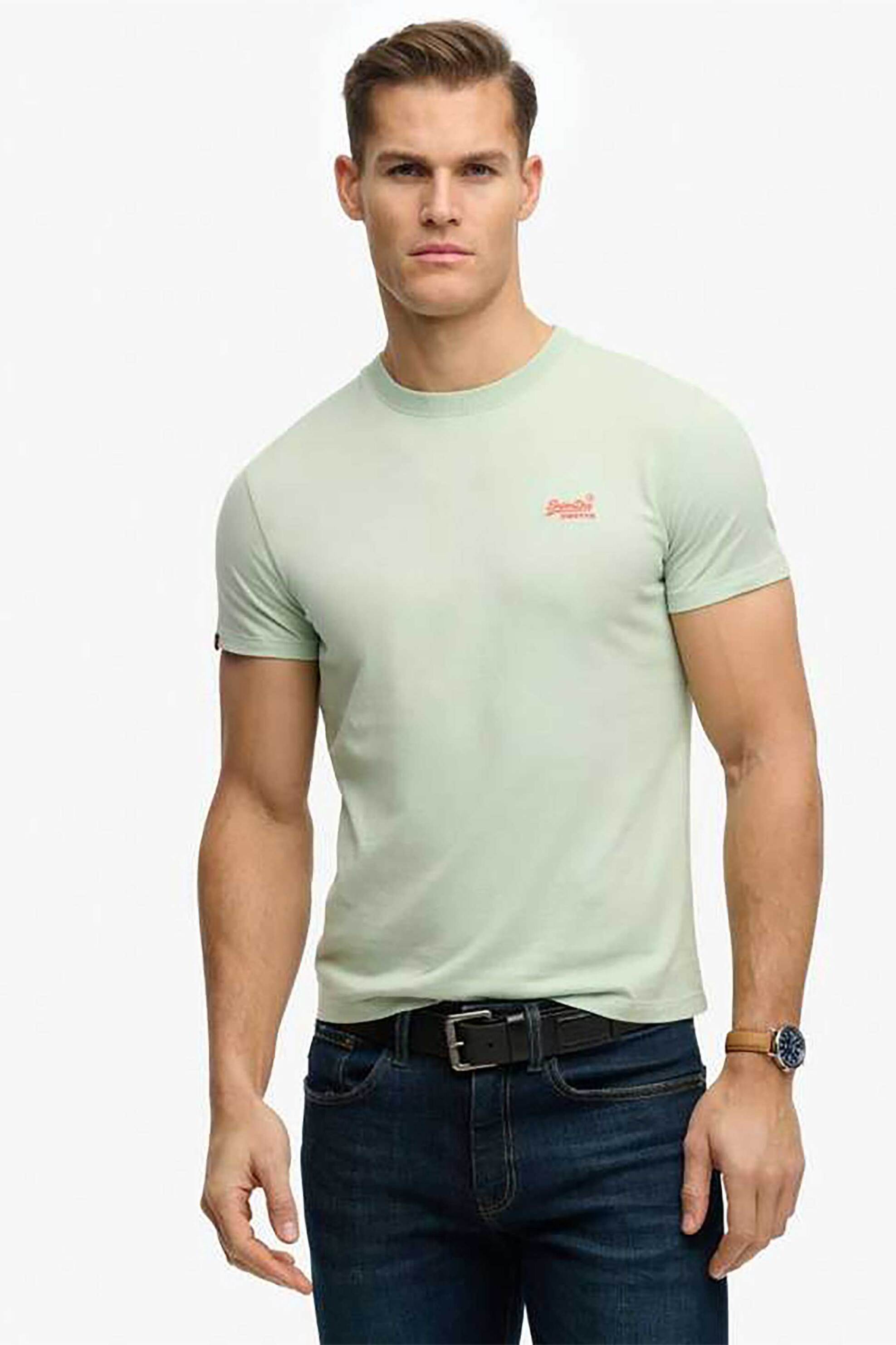 Superdry ανδρικό T-shirt με κεντημένο λογότυπο Slim Fit "Essential Logo" - M1011245A Πράσινο Φυστικί