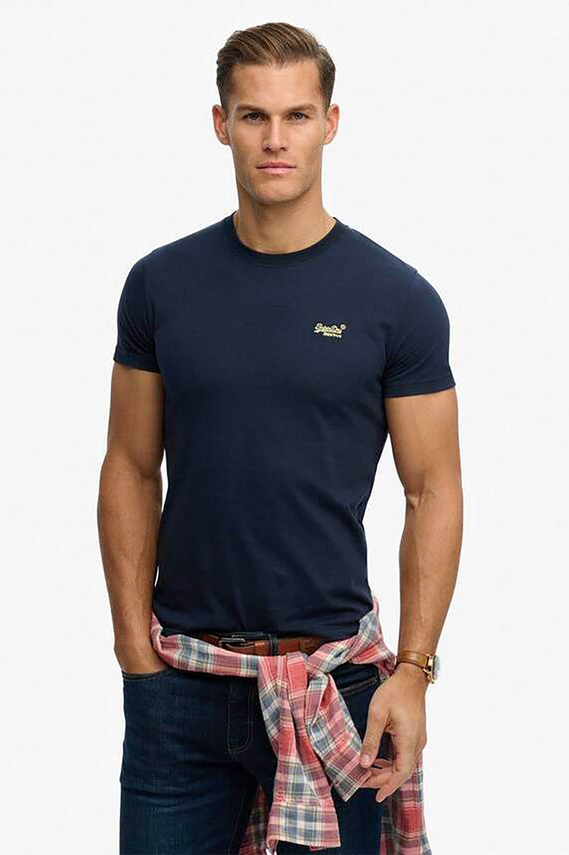 Superdry ανδρικό T-shirt με κεντημένο λογότυπο Slim Fit "Essential Logo" - M1011245A Μπλε Navy