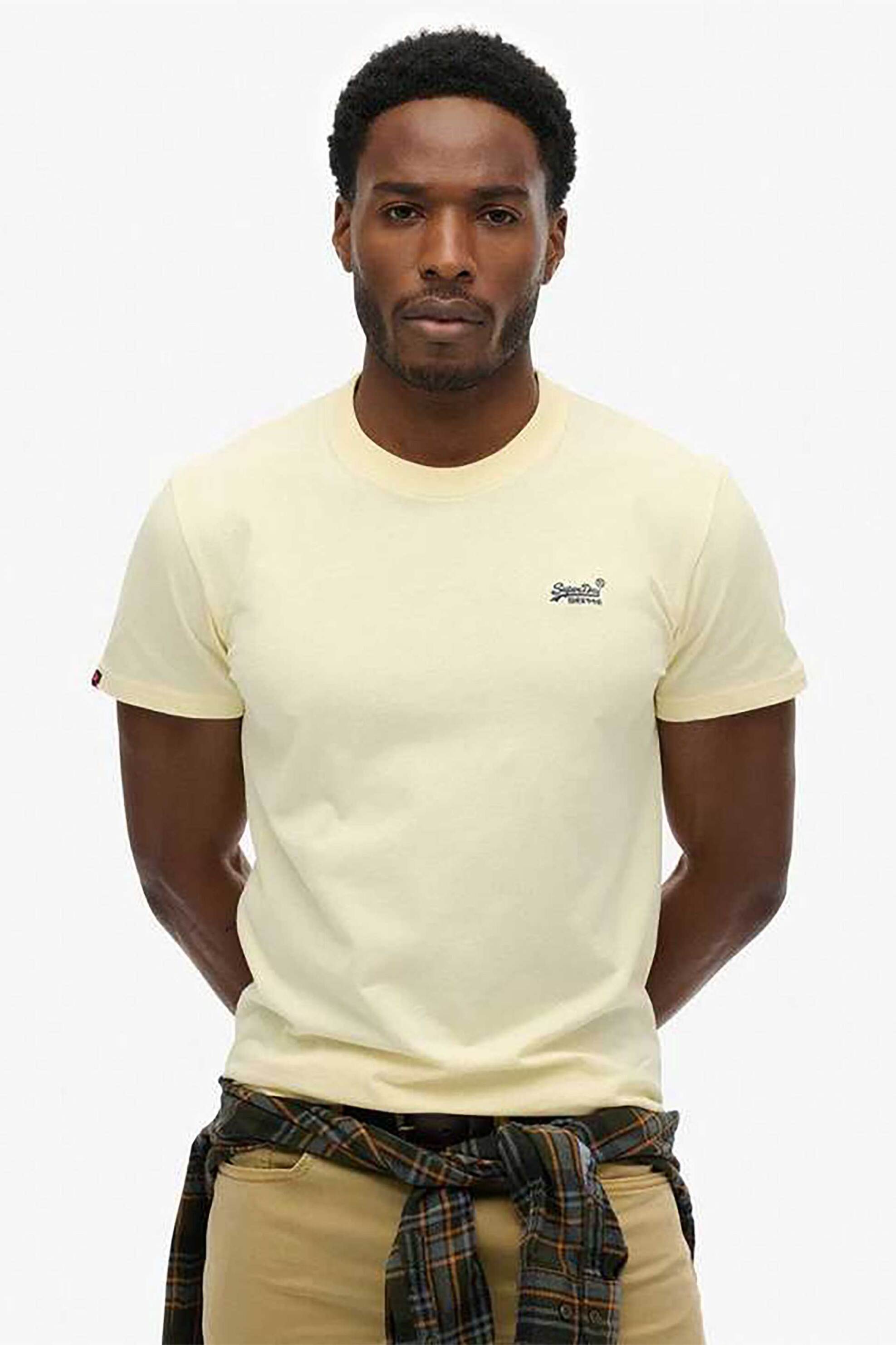 Superdry ανδρικό T-shirt με κεντημένο λογότυπο Slim Fit "Essential Logo" - M1011245A Κίτρινο Pastel