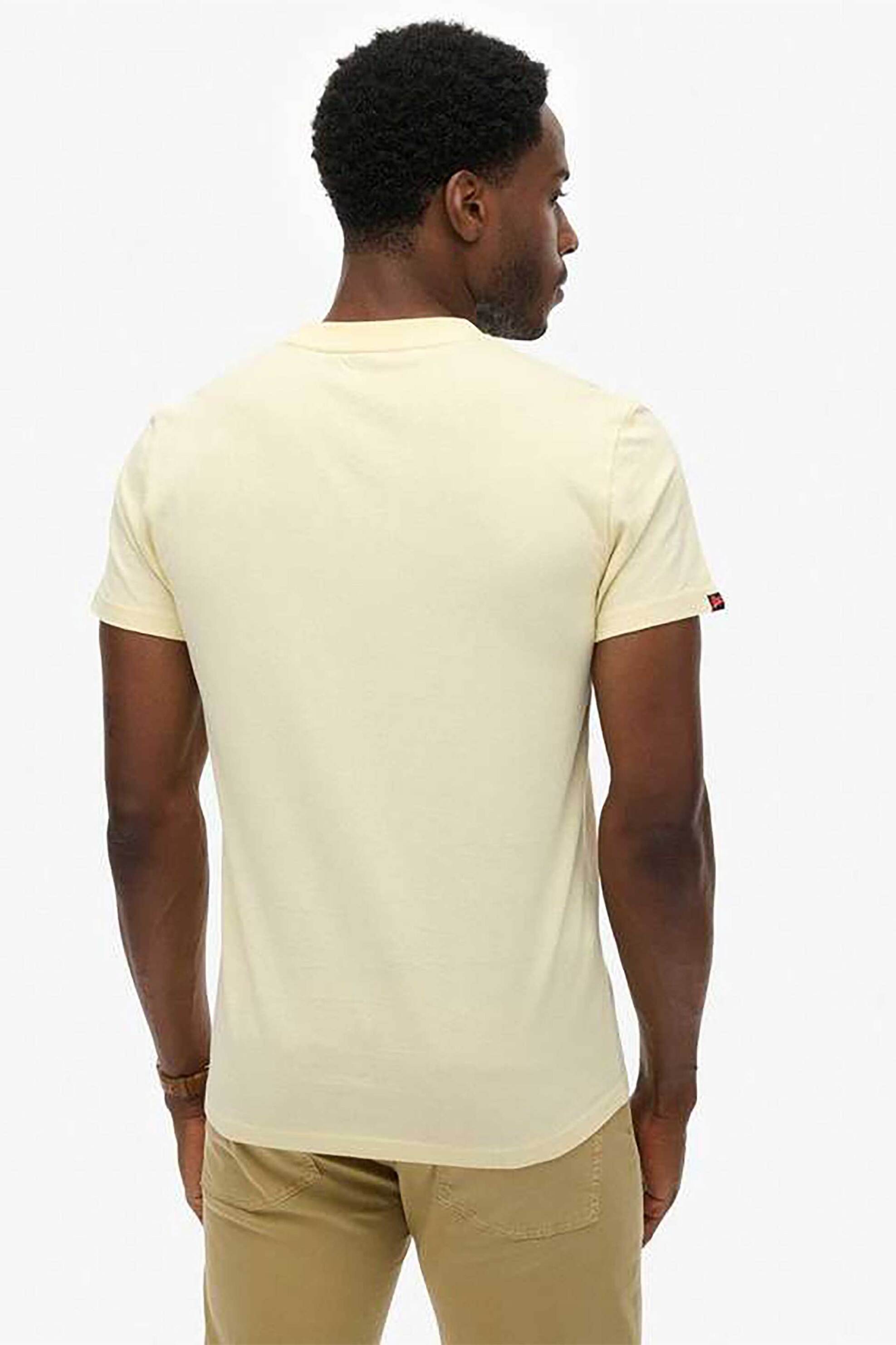 Superdry Ανδρικό T-Shirt με Κεντημένο Λογότυπο Slim Fit Essential Logo - M1011245A Κίτρινο Pastel