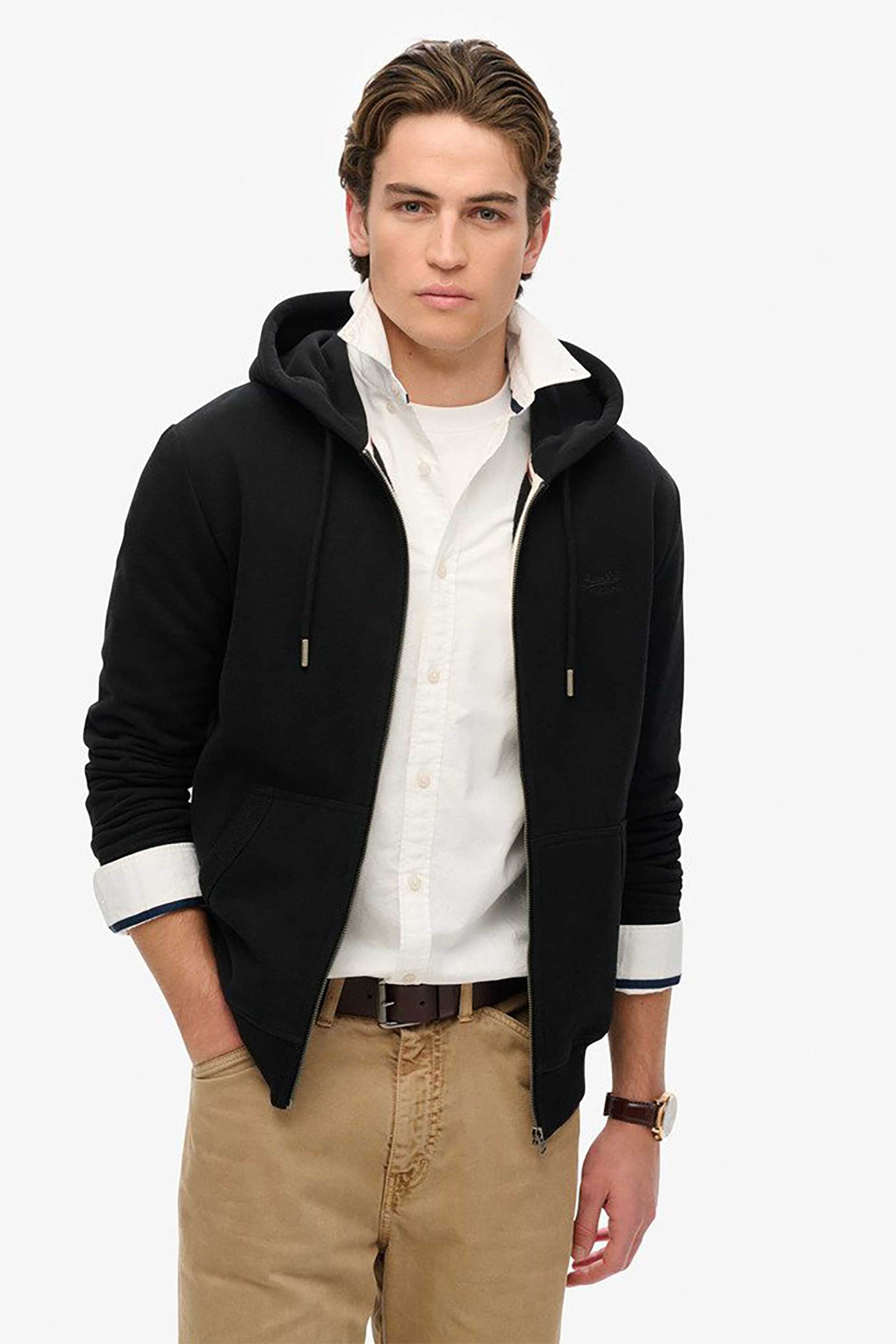 SUPERDRY Superdry ανδρική ζακέτα φούτερ με κουκούλα και κεντημένο λογότυπο "Essential Logo" - M2014128A Μαύρο