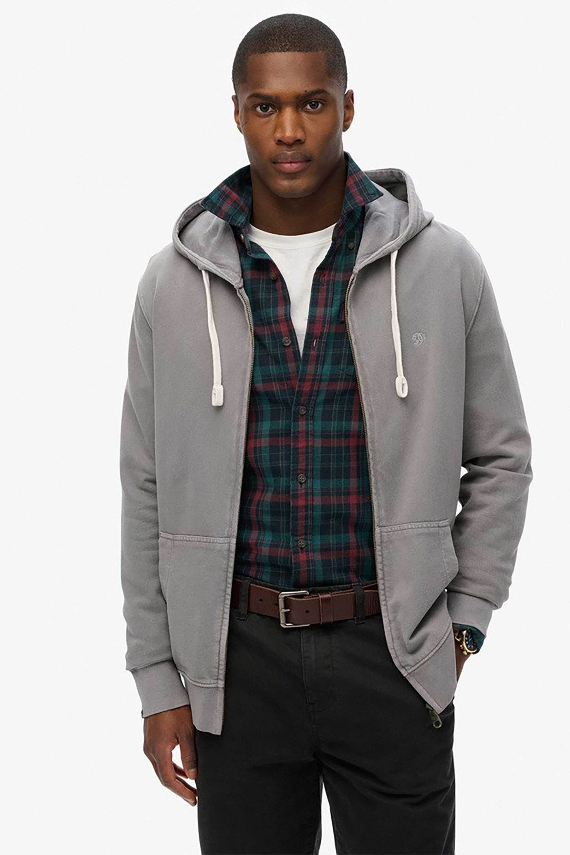 SUPERDRY Superdry ανδρική ζακέτα φούτερ με κουκούλα και κεντημένο λογότυπο "Classic Essential" - M2014170A Γκρι
