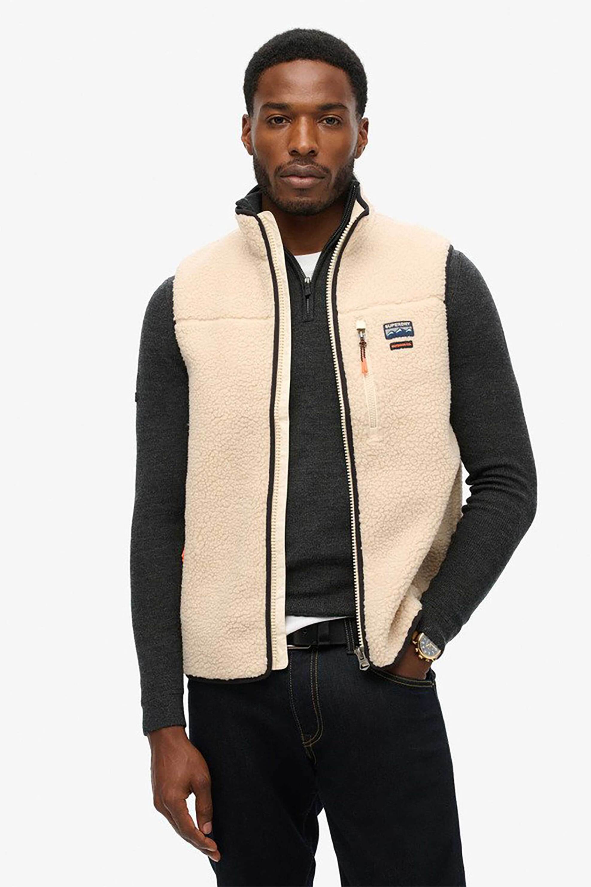 SUPERDRY Superdry ανδρικό μπουφάν αμάνικο μπουκλέ "Outdoor Fleece" - M5012159A Μπεζ