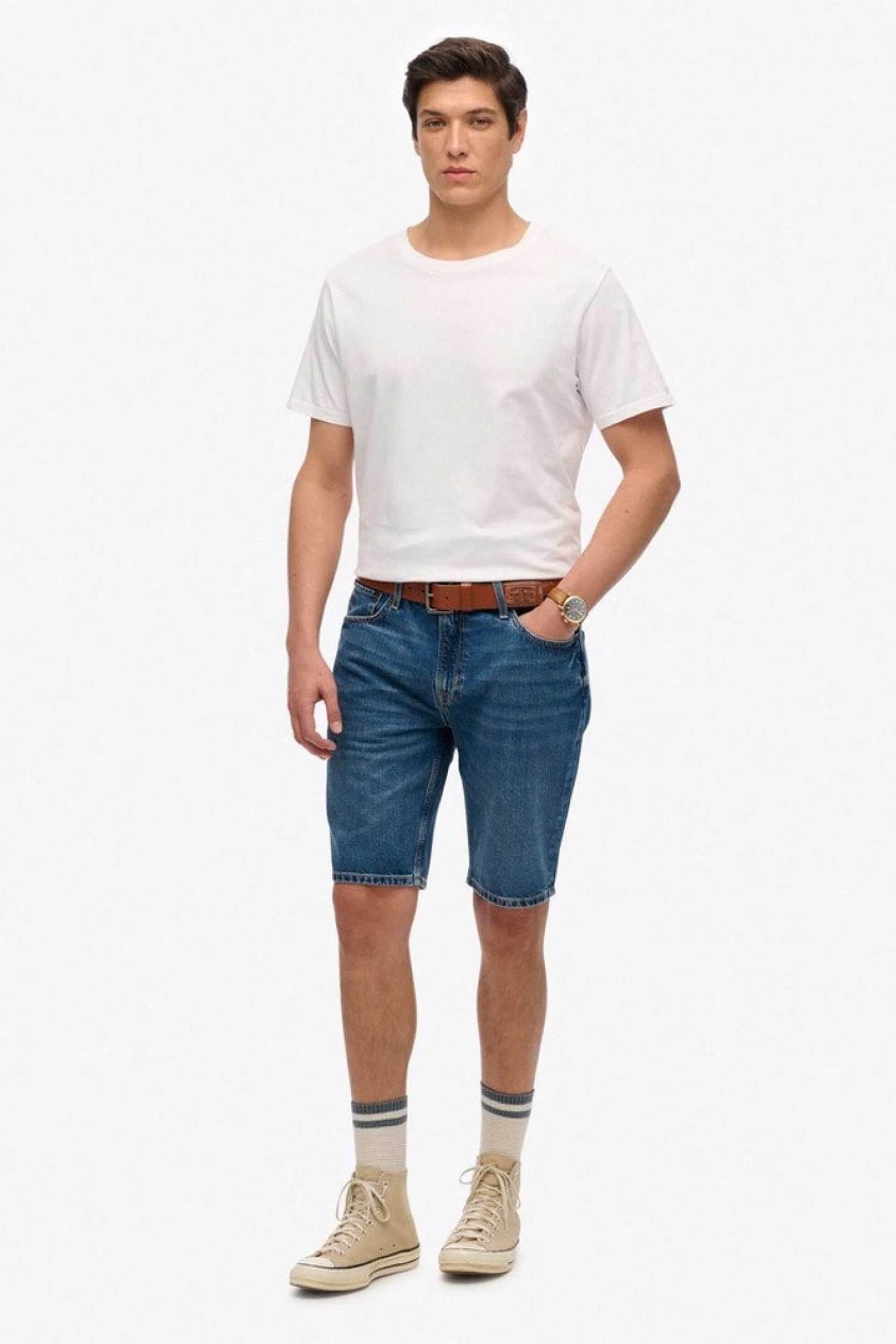Superdry ανδρική denim βερμούδα πεντάτσεπη Straight Fit "Vintage" - M7110394A Denim Blue