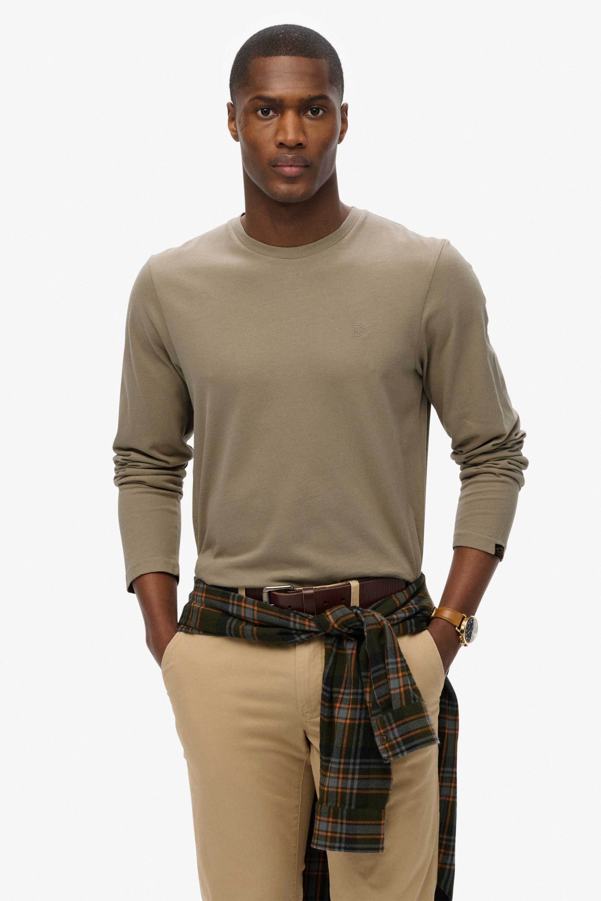 Superdry ανδρική μακρυμάνικη μπλούζα με κεντημένο λογότυπο Relaxed Fit "Essential" - M6010910A Μπεζ