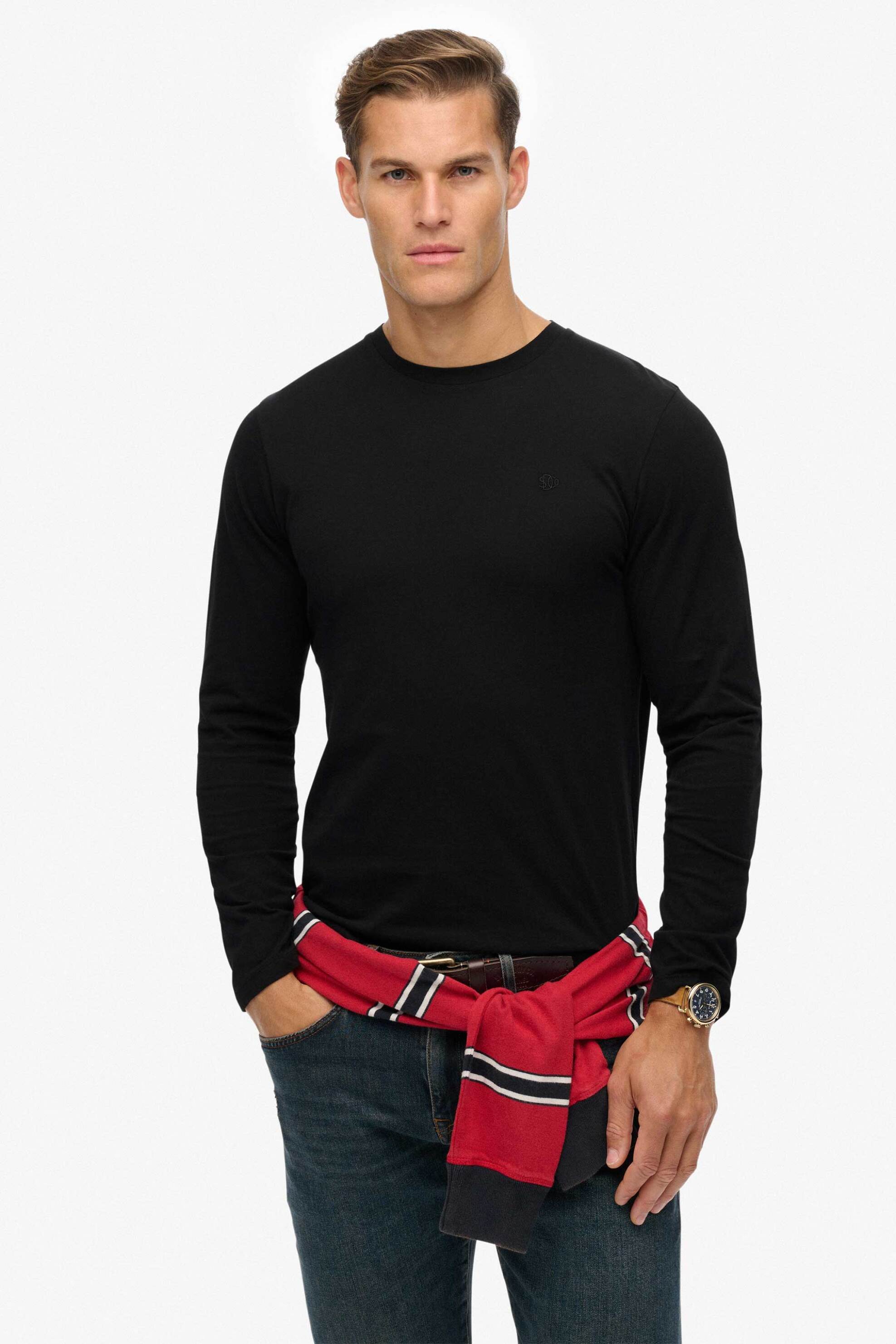 Superdry ανδρική μακρυμάνικη μπλούζα με κεντημένο λογότυπο Relaxed Fit "Essential" - M6010910A Μαύρο