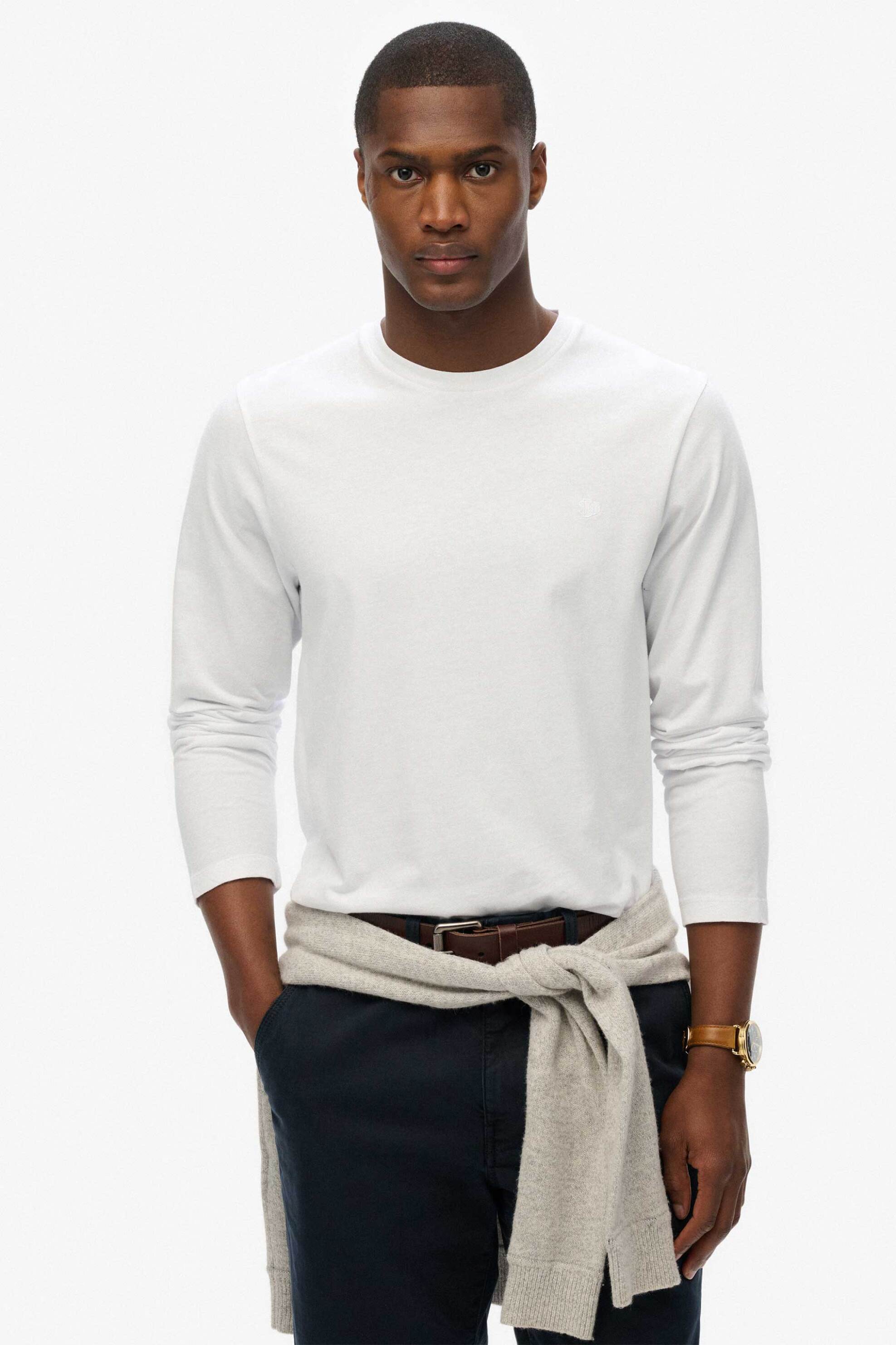 Superdry ανδρική μακρυμάνικη μπλούζα με κεντημένο λογότυπο Relaxed Fit "Essential" - M6010910A Λευκό