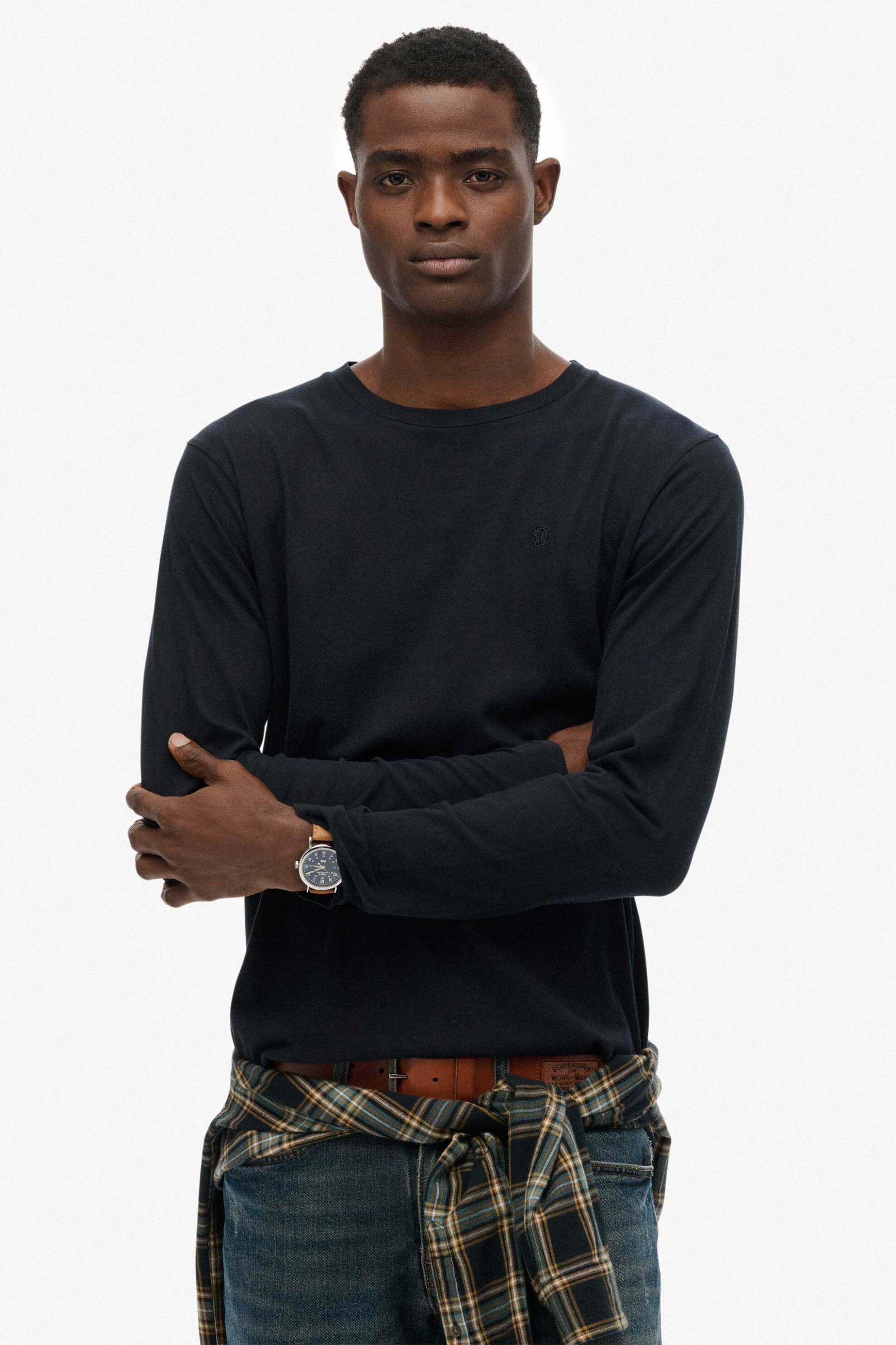 Superdry ανδρική μακρυμάνικη μπλούζα με κεντημένο λογότυπο Relaxed Fit "Essential" - M6010910A Μπλε Σκούρο