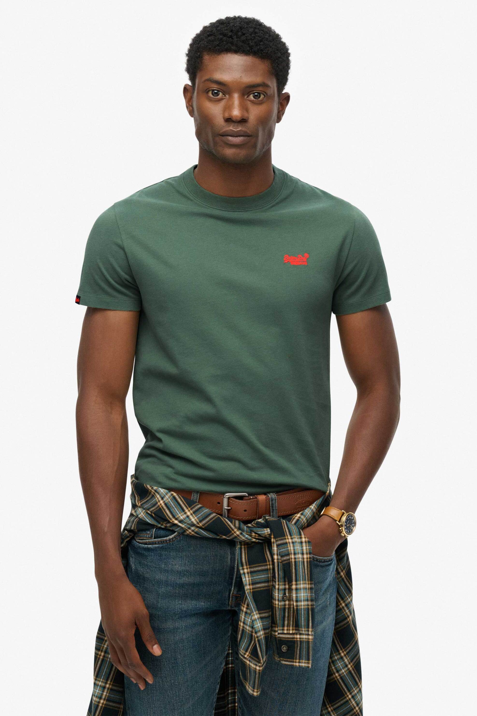 Superdry ανδρικό T-shirt με κεντημένο λογότυπο Slim Fit "Essential" - M1011245B Πράσινο Σκούρο