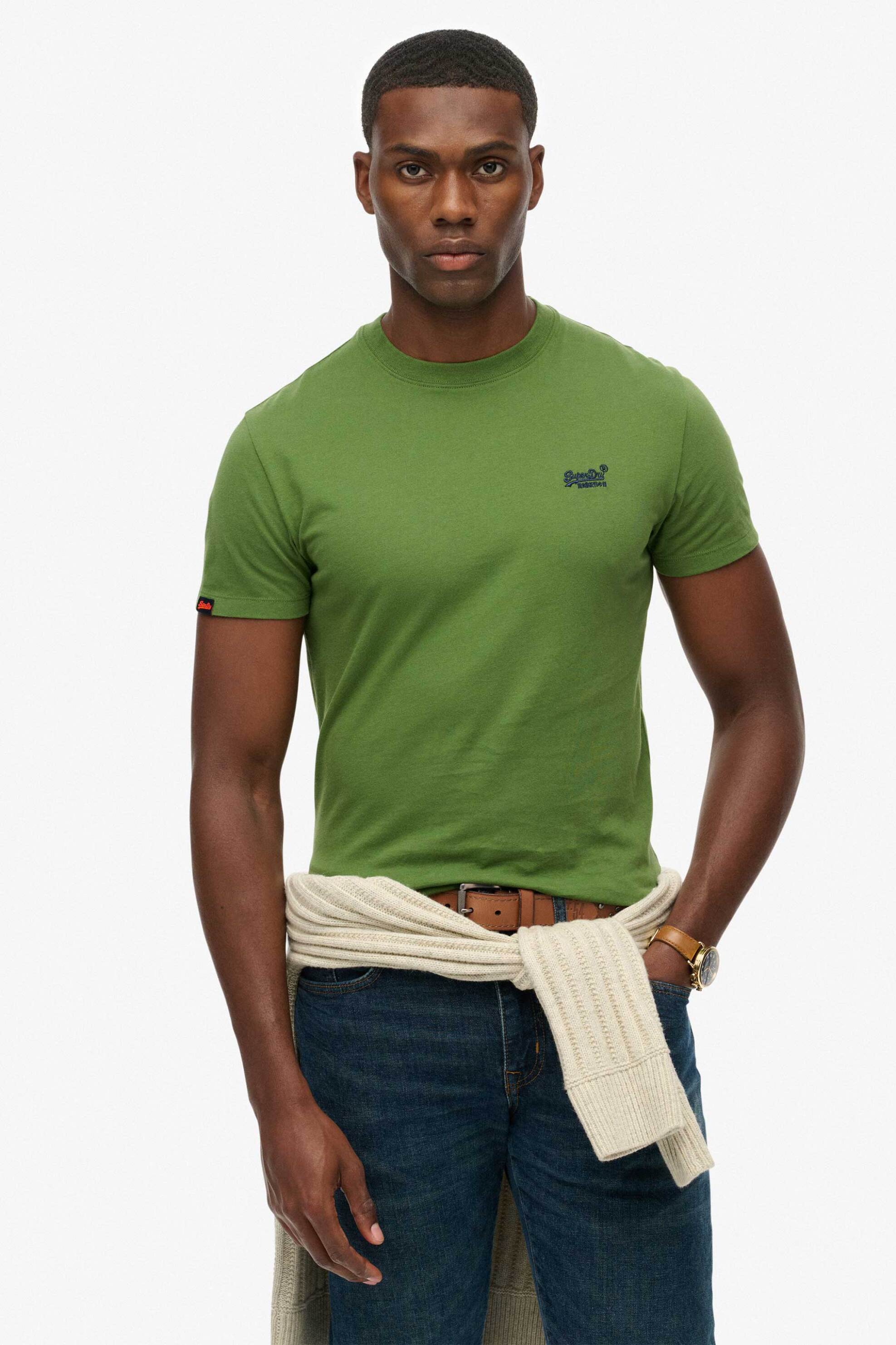 Superdry ανδρικό T-shirt με κεντημένο λογότυπο Slim Fit "Essential" - M1011245B Πράσινο