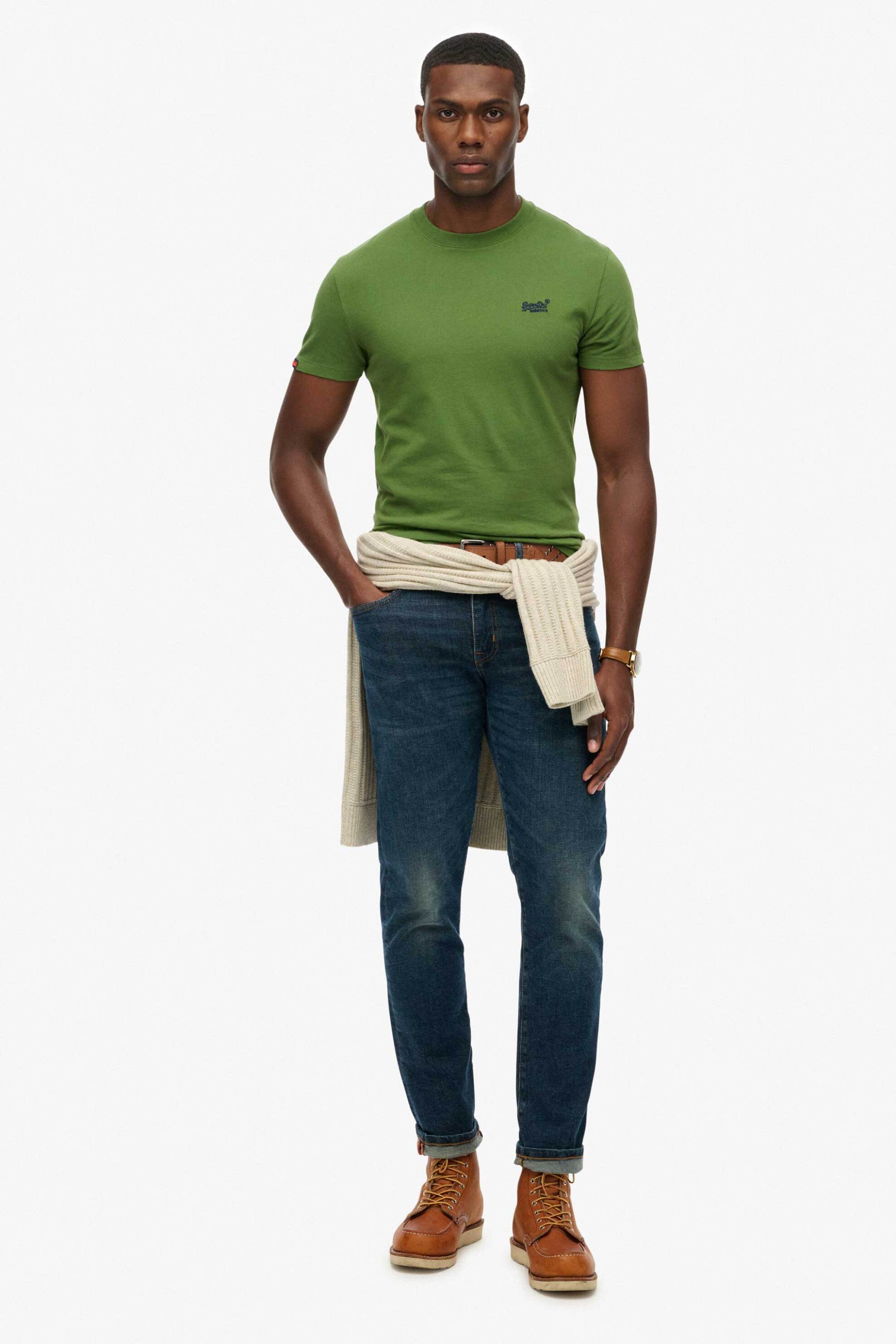 Superdry ανδρικό T-shirt με κεντημένο λογότυπο Slim Fit "Essential" - M1011245B Πράσινο φωτογραφία