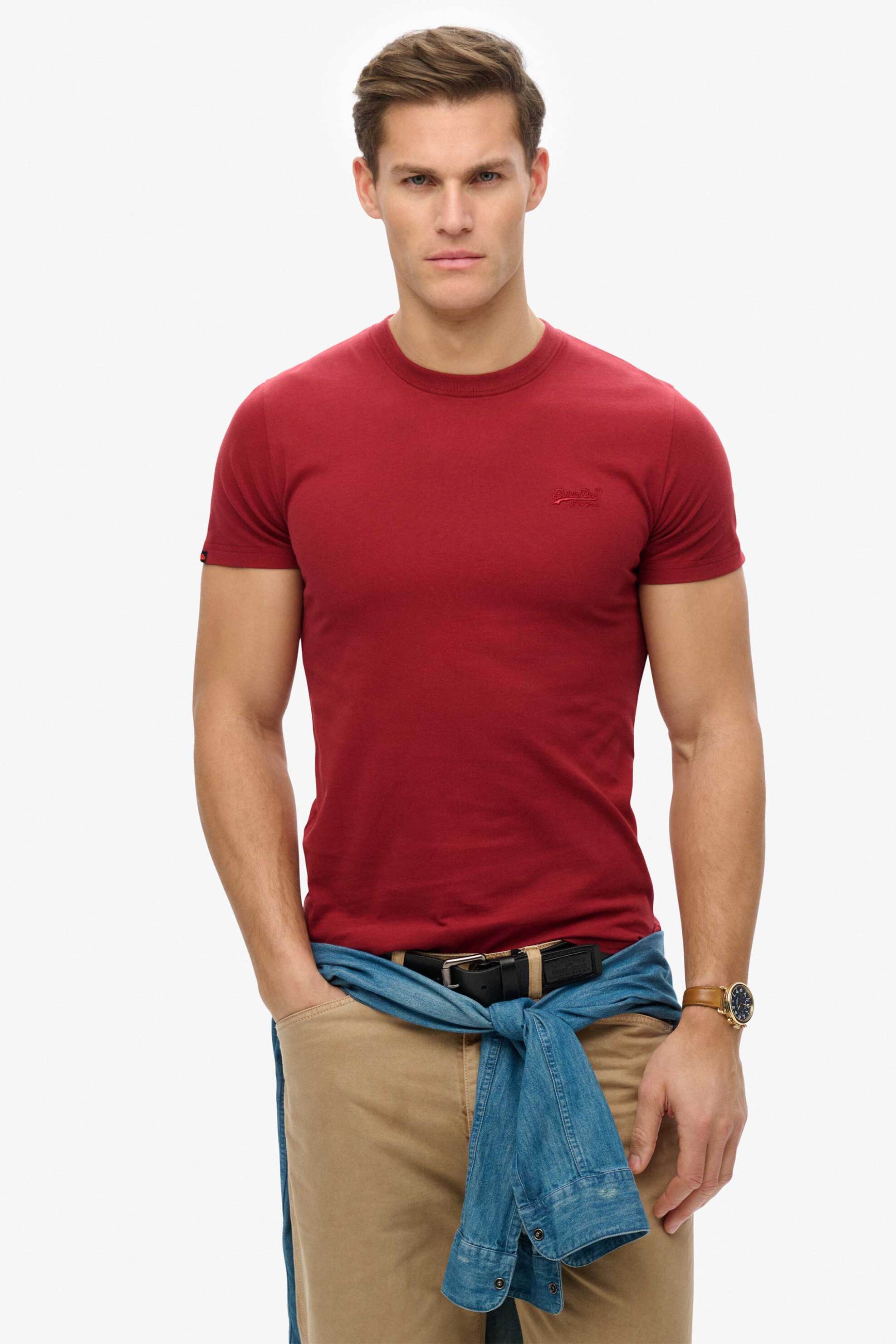 SUPERDRY & CO Superdry ανδρικό T-shirt με κεντημένο λογότυπο Slim Fit "Essential" - M1011245B Μπορντό