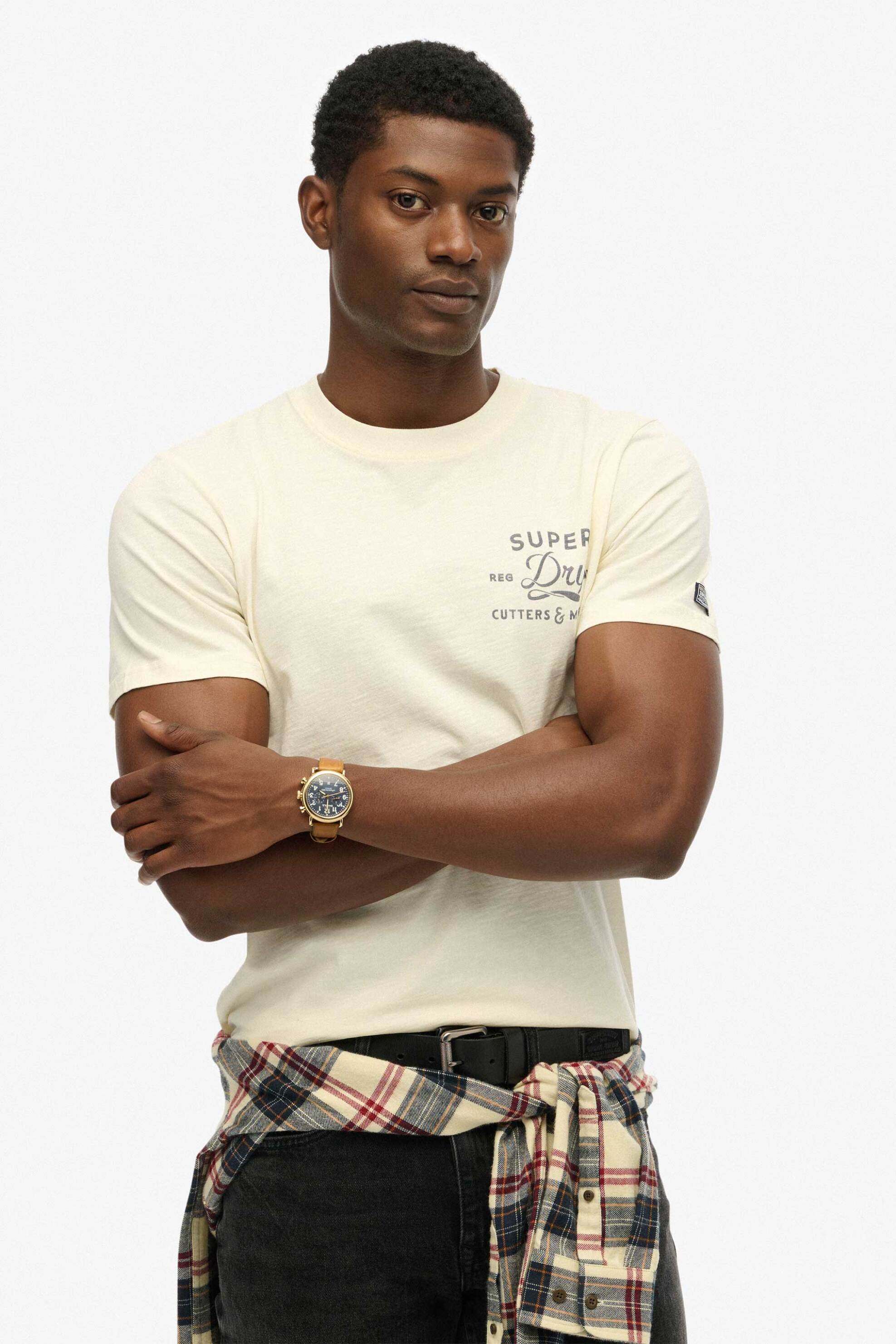 Superdry ανδρικό T-shirt με λογότυπο Relaxed Fit "Cutters & Makers" - M1012231A Υπόλευκο