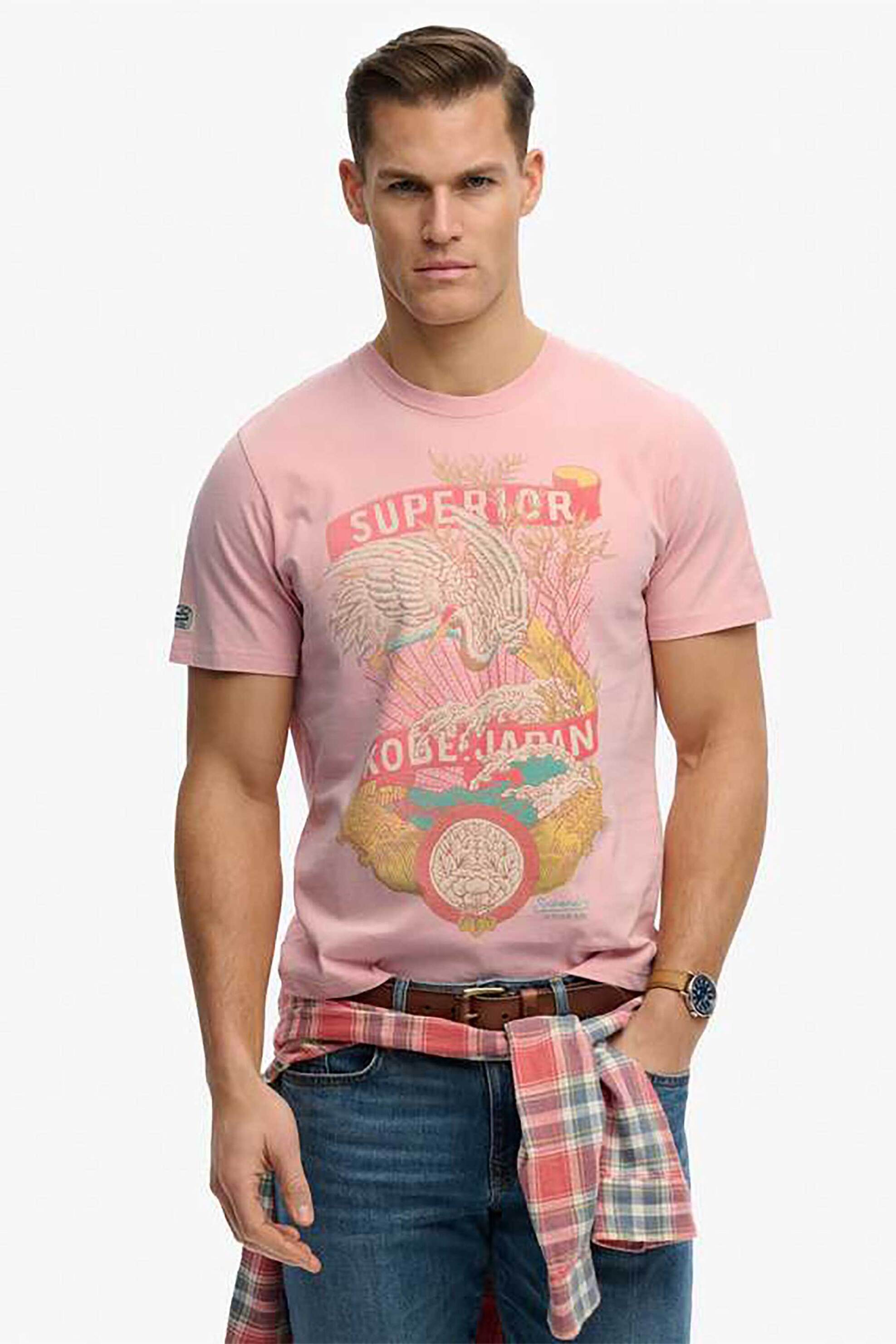 Superdry ανδρικό T-shirt με graphic print Relaxed Fit "Vintage Logo Tokyo" - M1012235A Ροζ