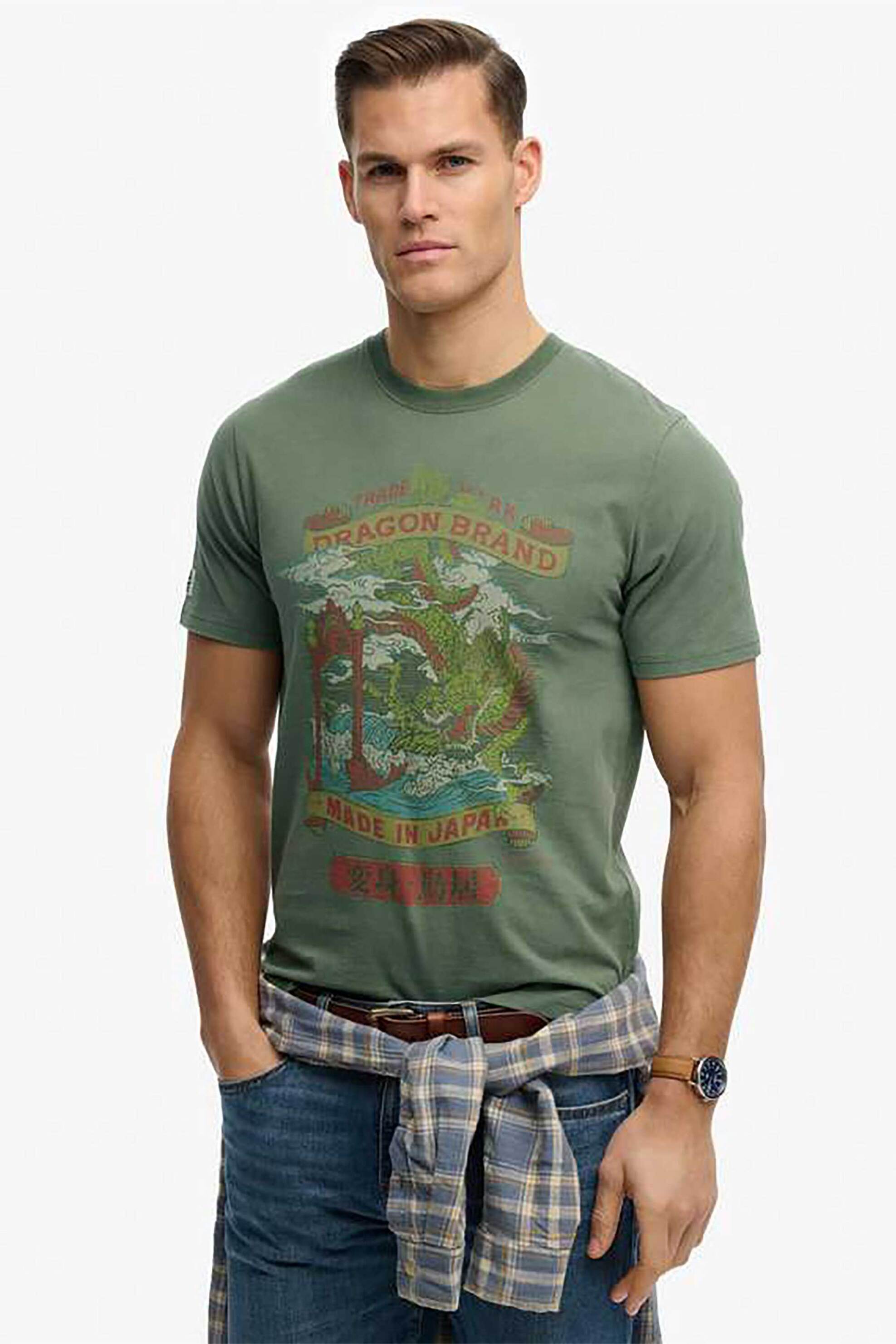 Superdry ανδρικό T-shirt με graphic print Relaxed Fit "Vintage Logo Tokyo" - M1012235A Χακί