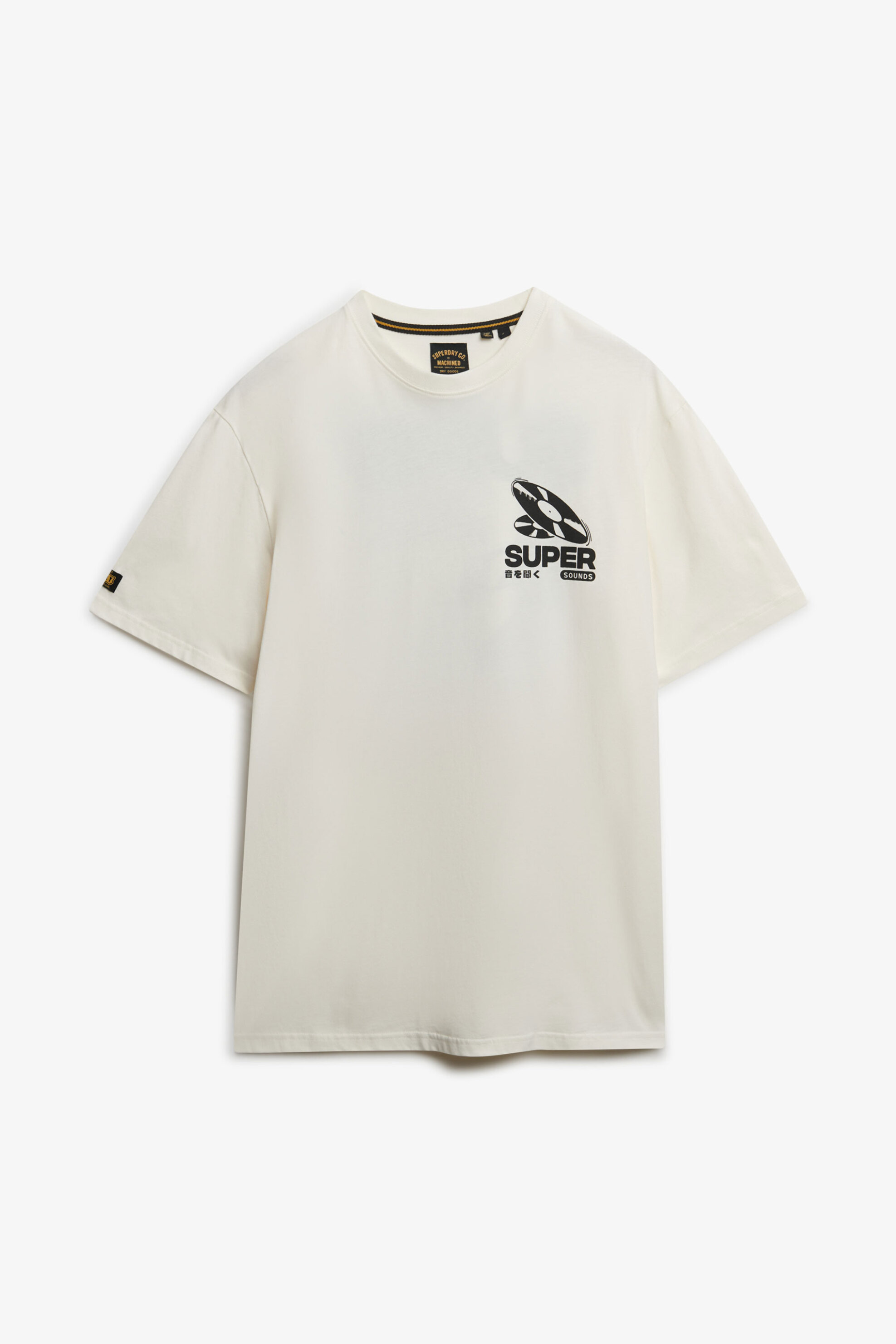 Superdry ανδρικό T-shirt με λογότυπο Oversized Fit "Record Label" - M1012252A Κρέμ