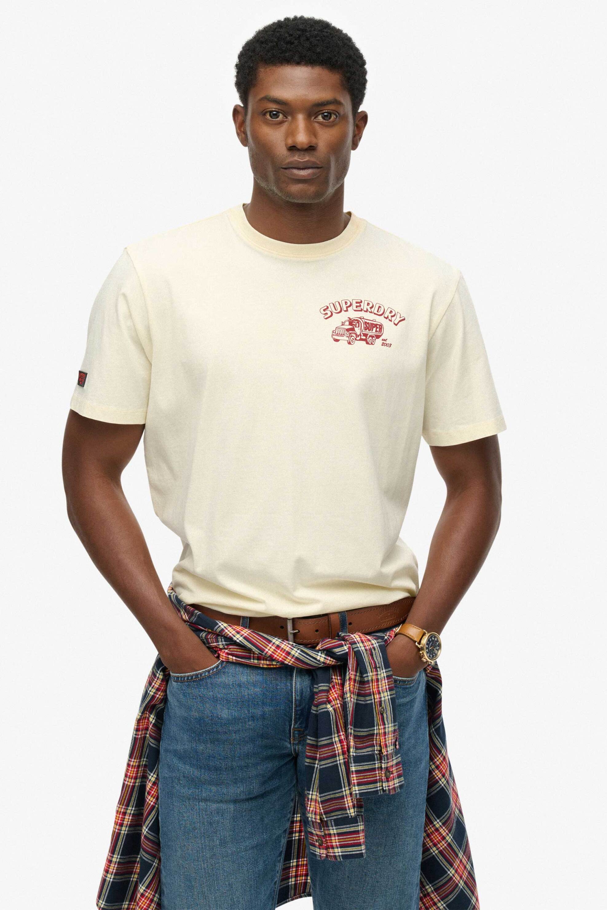 Superdry ανδρικό T-shirt με λογότυπο Oversized Fit "Trade Tools" - M1012263A Εκρού