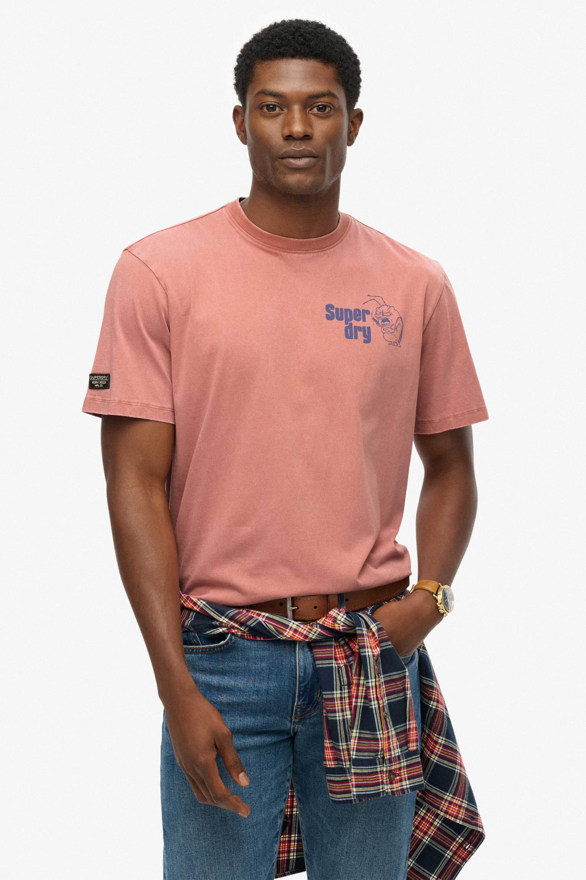 Superdry ανδρικό T-shirt με λογότυπο Oversized Fit "Trade Tools" - M1012263A Ροζ