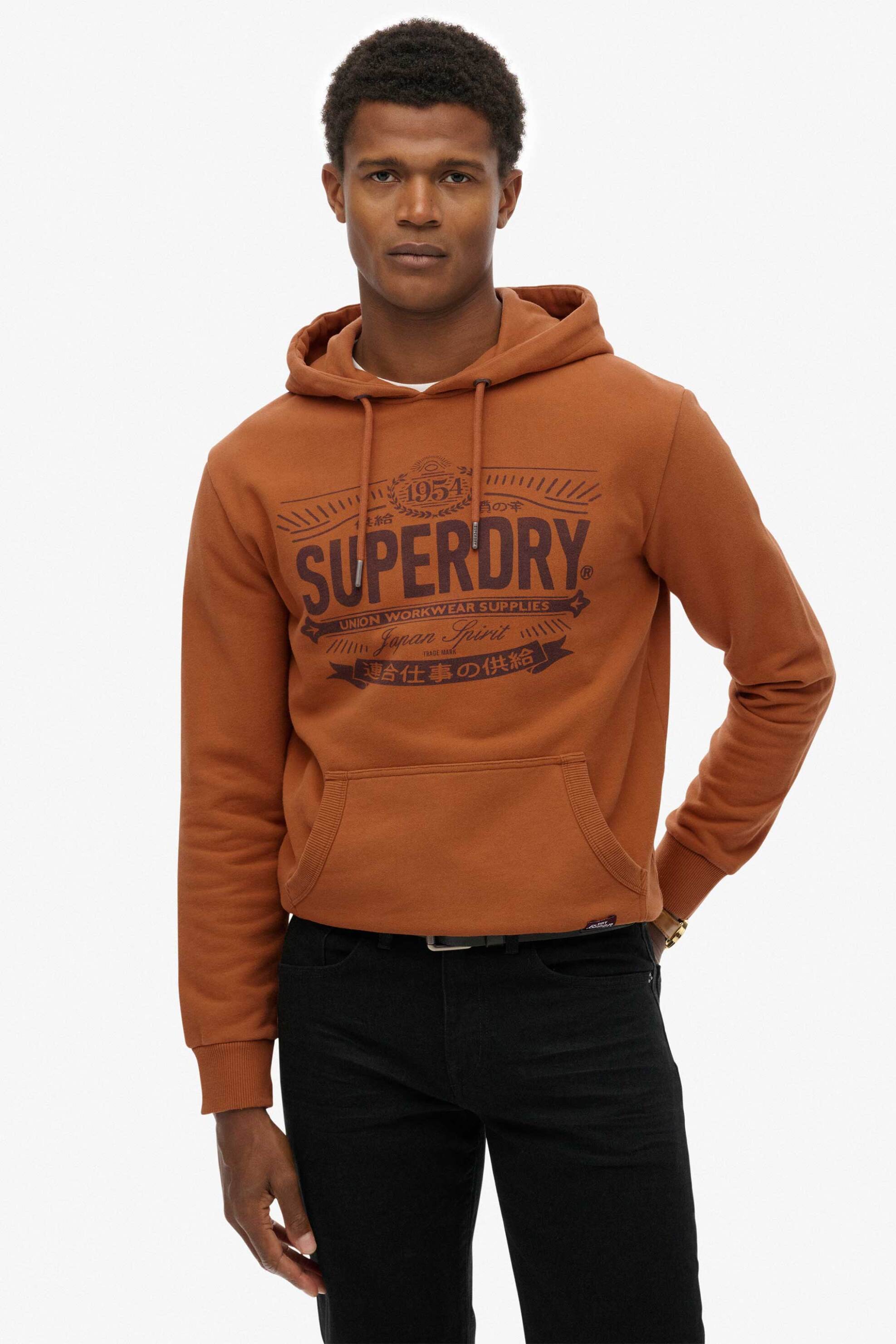 Superdry ανδρική μπλούζα φούτερ με κουκούλα και λογότυπο Relaxed Fit "Heritage Brand" - M2014232A Ταμπά