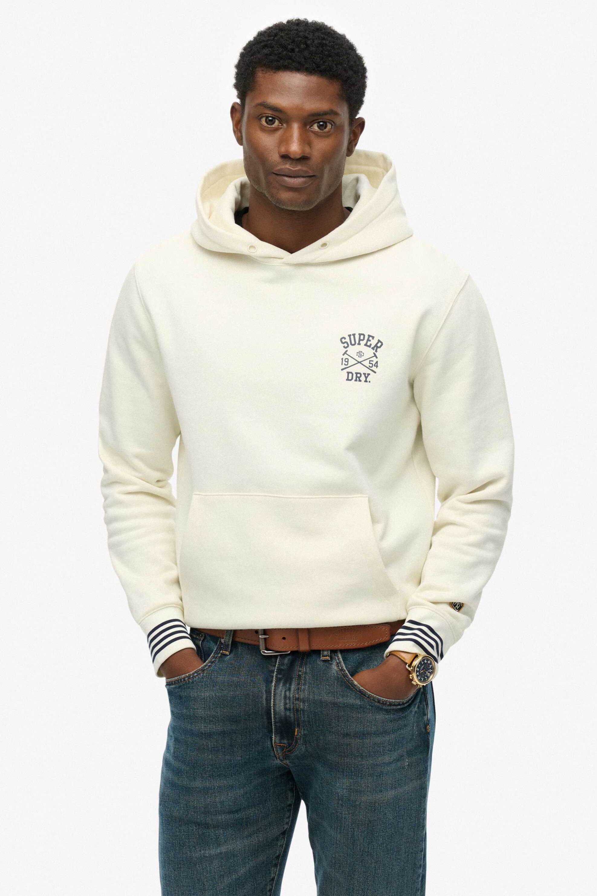 Superdry ανδρική μπλούζα φούτερ με κουκούλα και λογότυπο Loose Fit "Athletic Club" - M2014280A Λευκό
