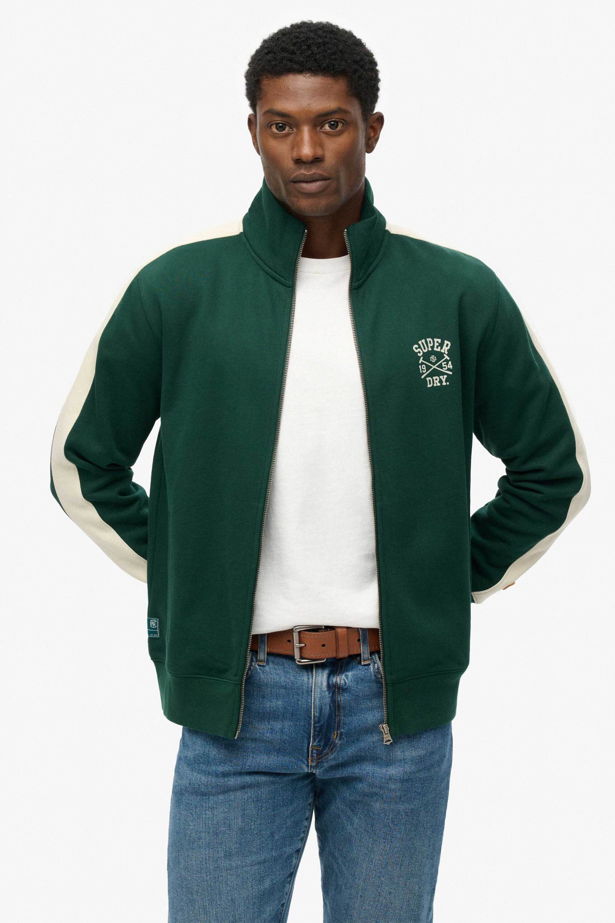 Superdry ανδρική ζακέτα φούτερ με ψηλό λαιμό και λογότυπο Relaxed Fit "Athletic Club" - M2014282A Πράσινο
