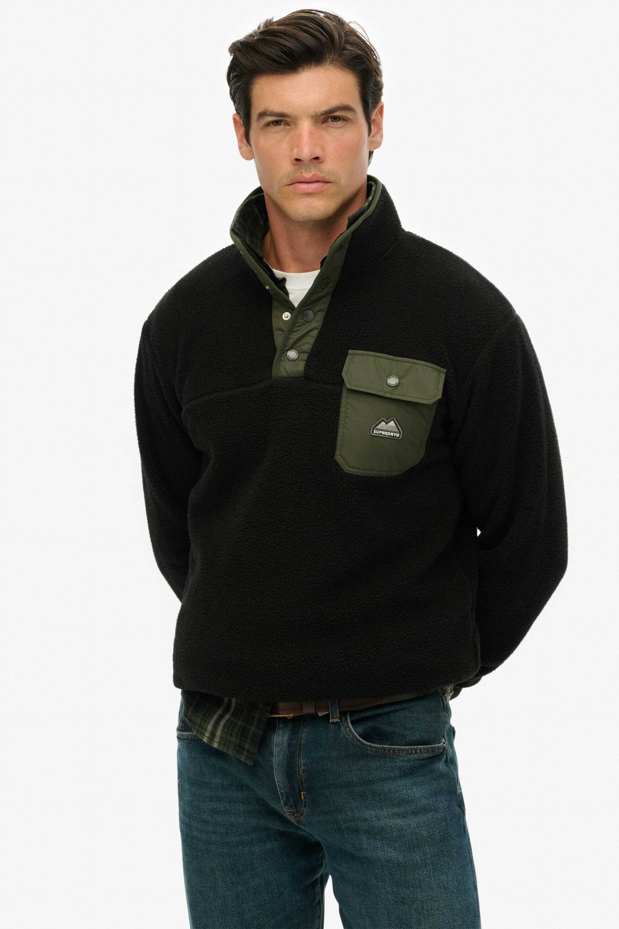 Superdry ανδρική μπλούζα fleece Relaxed Fit "Fuji Popper" - M2014283A Μαύρο