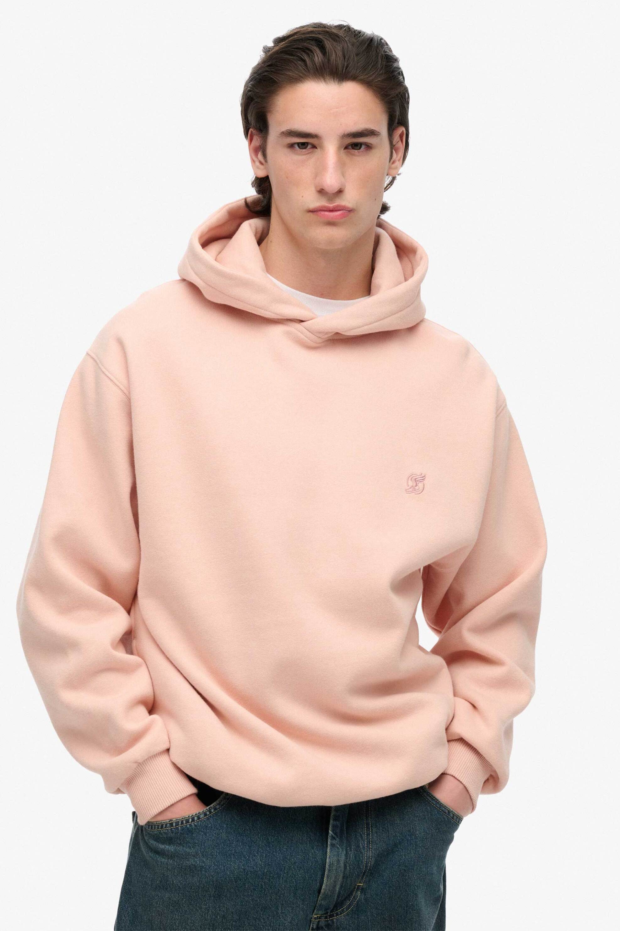 Superdry ανδρική μπλούζα φούτερ με κουκούλα και κεντημένο λογότυπο Oversized Fit "Blank" - M2014311A Ροζ